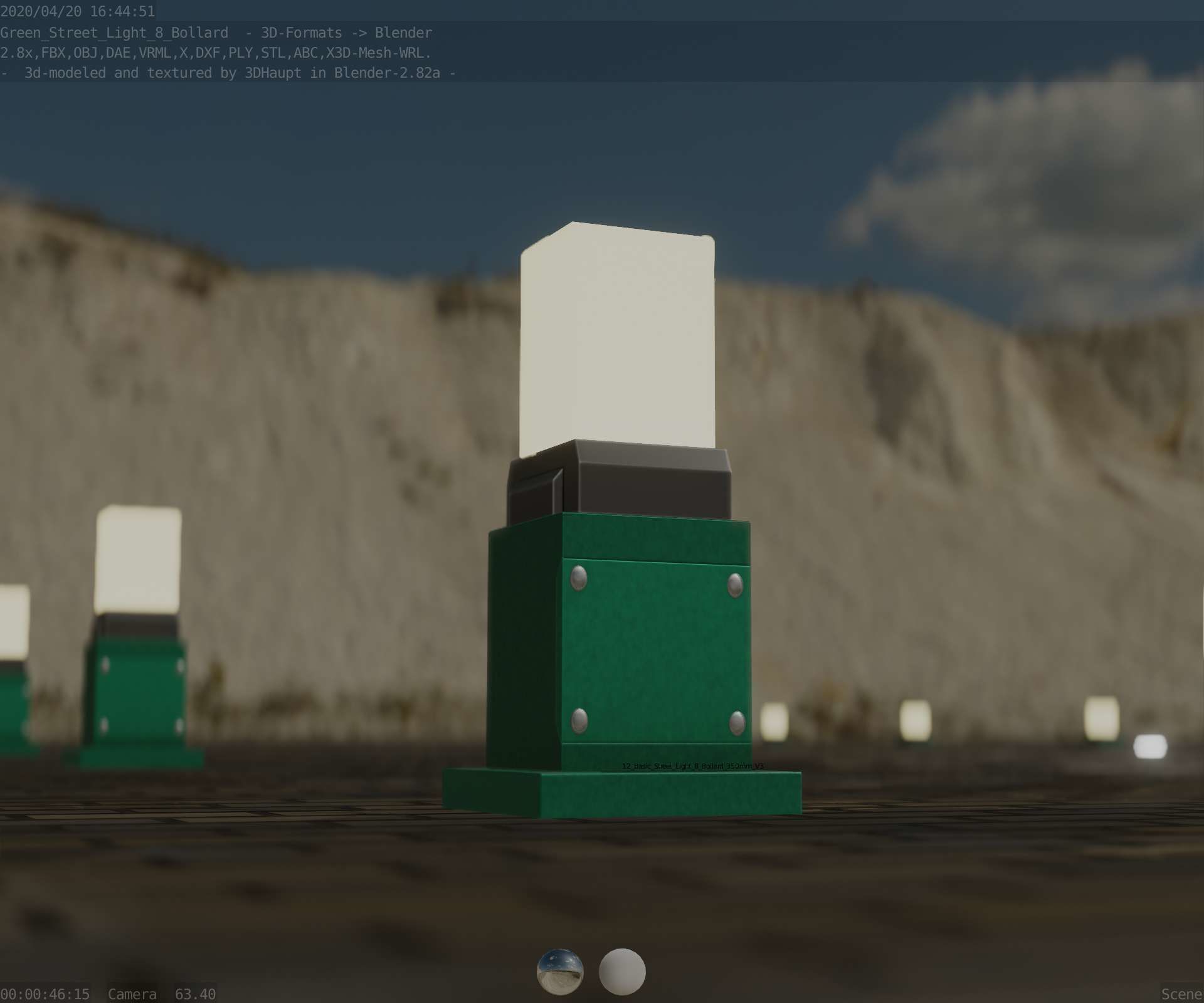 Street Light 8 Bollard 350mm Moss Green Version 3 Low-poly 3D model_23