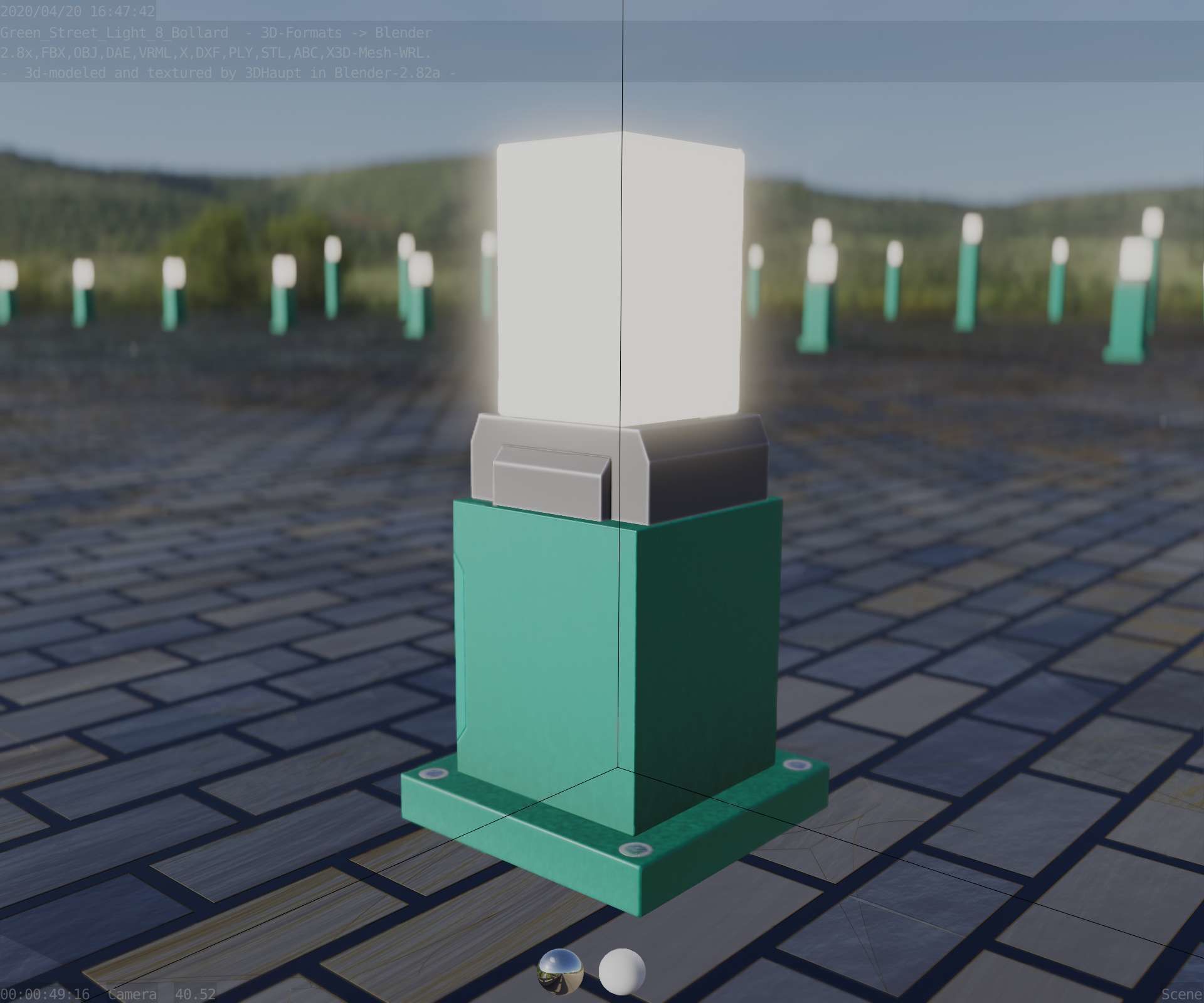 Street Light 8 Bollard 350mm Moss Green Version 3 Low-poly 3D model_3