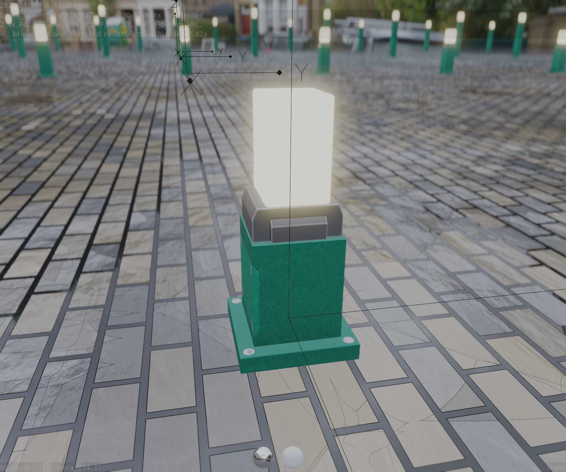 Street Light 8 Bollard 350mm Moss Green Version 3 Low-poly 3D model_91