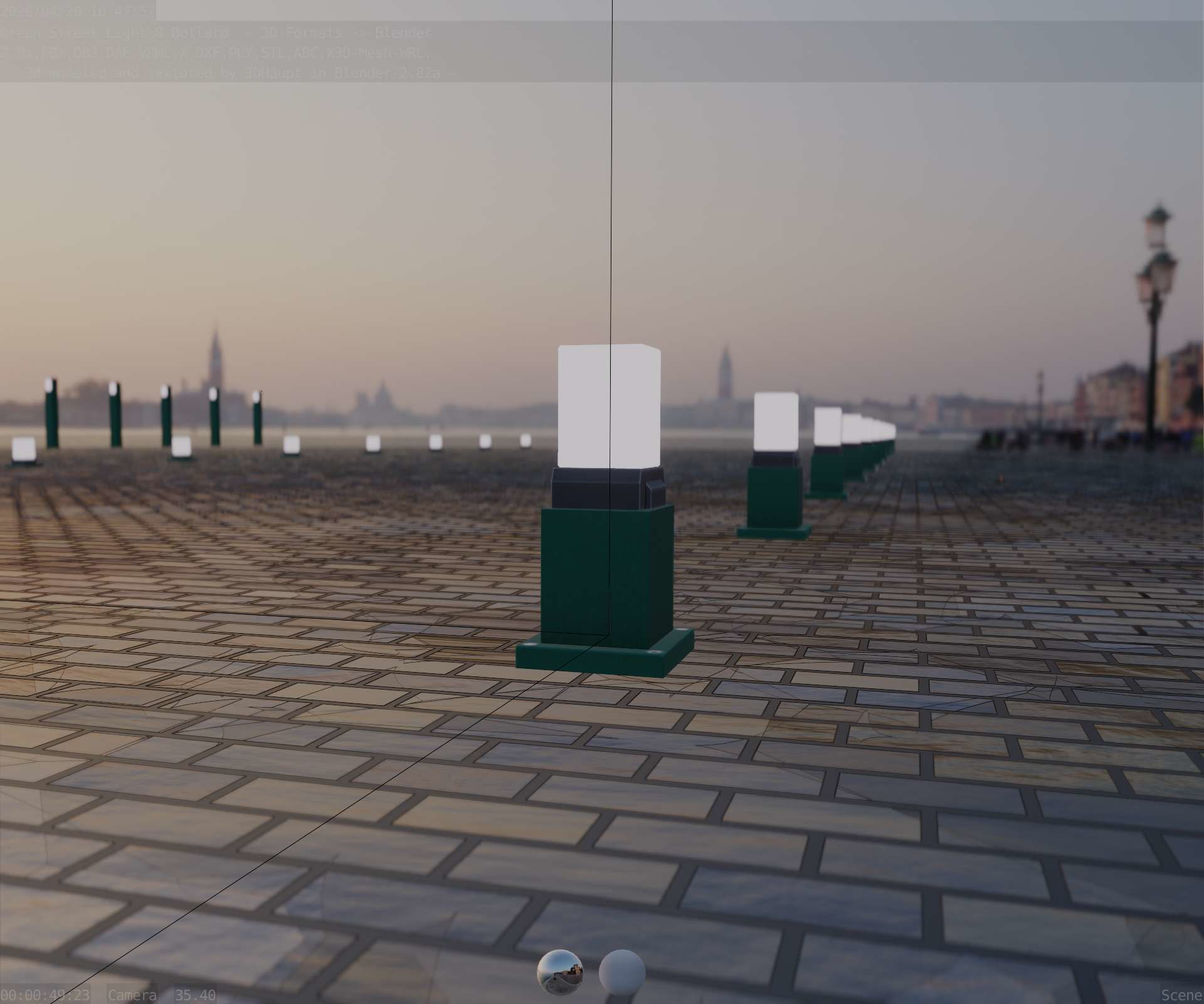 Street Light 8 Bollard 350mm Moss Green Version 3 Low-poly 3D model_99