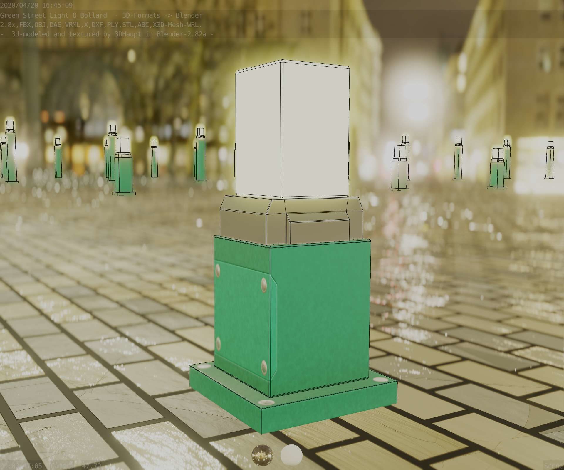 Street Light 8 Bollard 350mm Moss Green Version 3 Low-poly 3D model_37