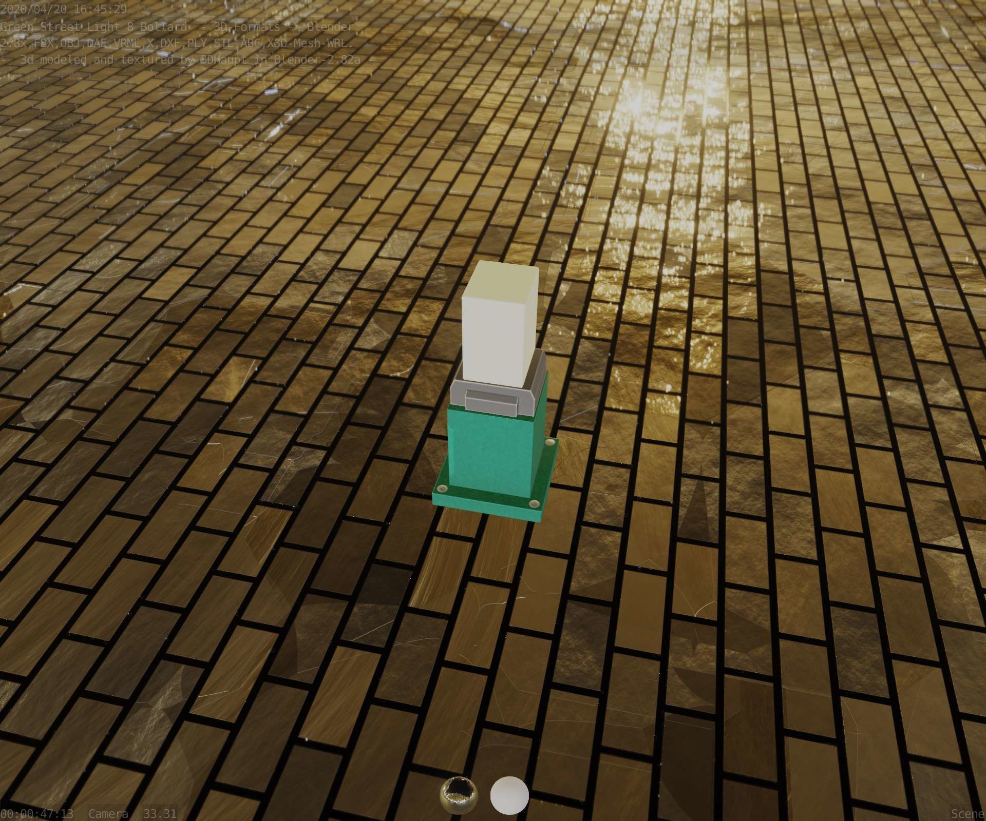 Street Light 8 Bollard 350mm Moss Green Version 3 Low-poly 3D model_45