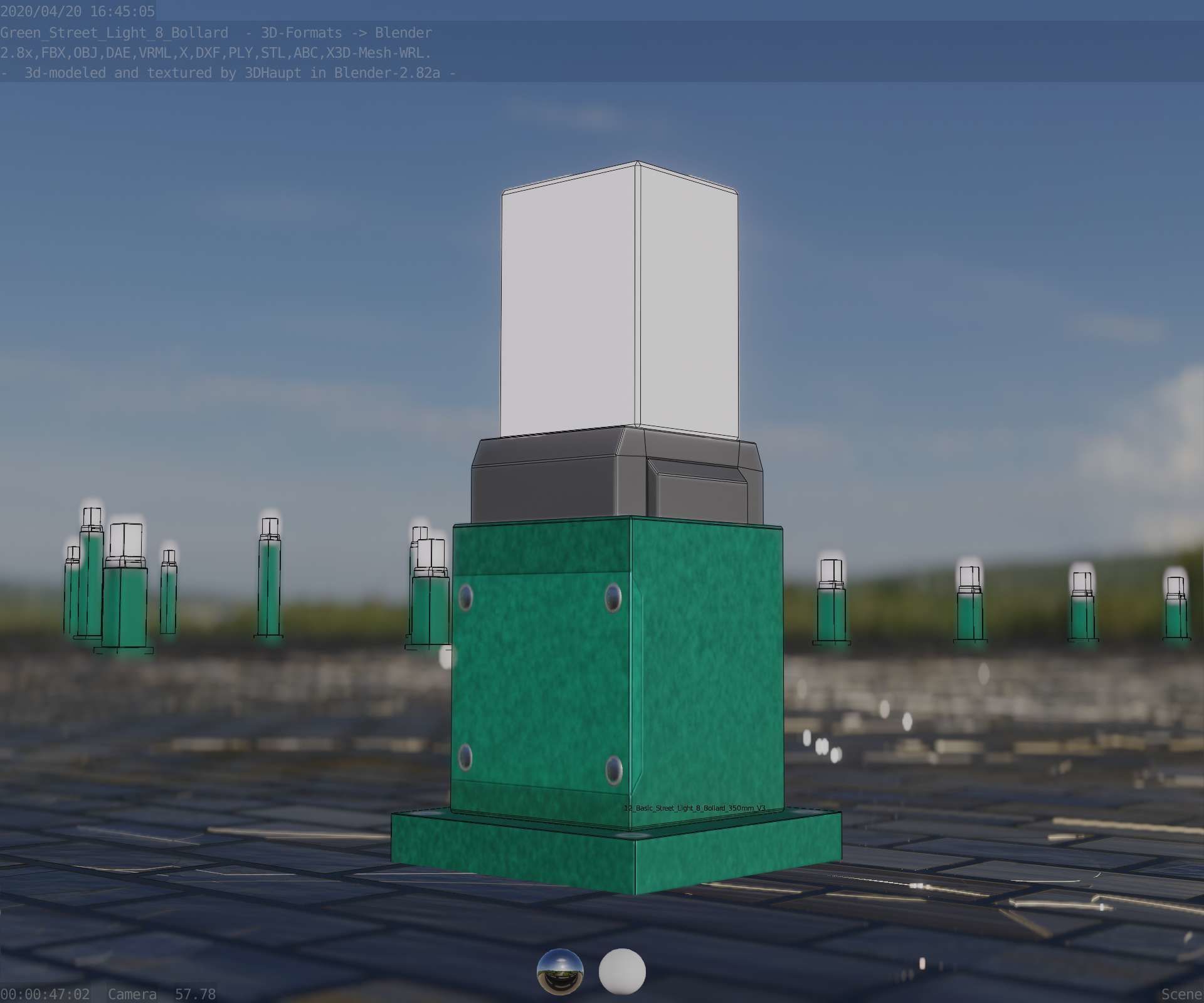 Street Light 8 Bollard 350mm Moss Green Version 3 Low-poly 3D model_34