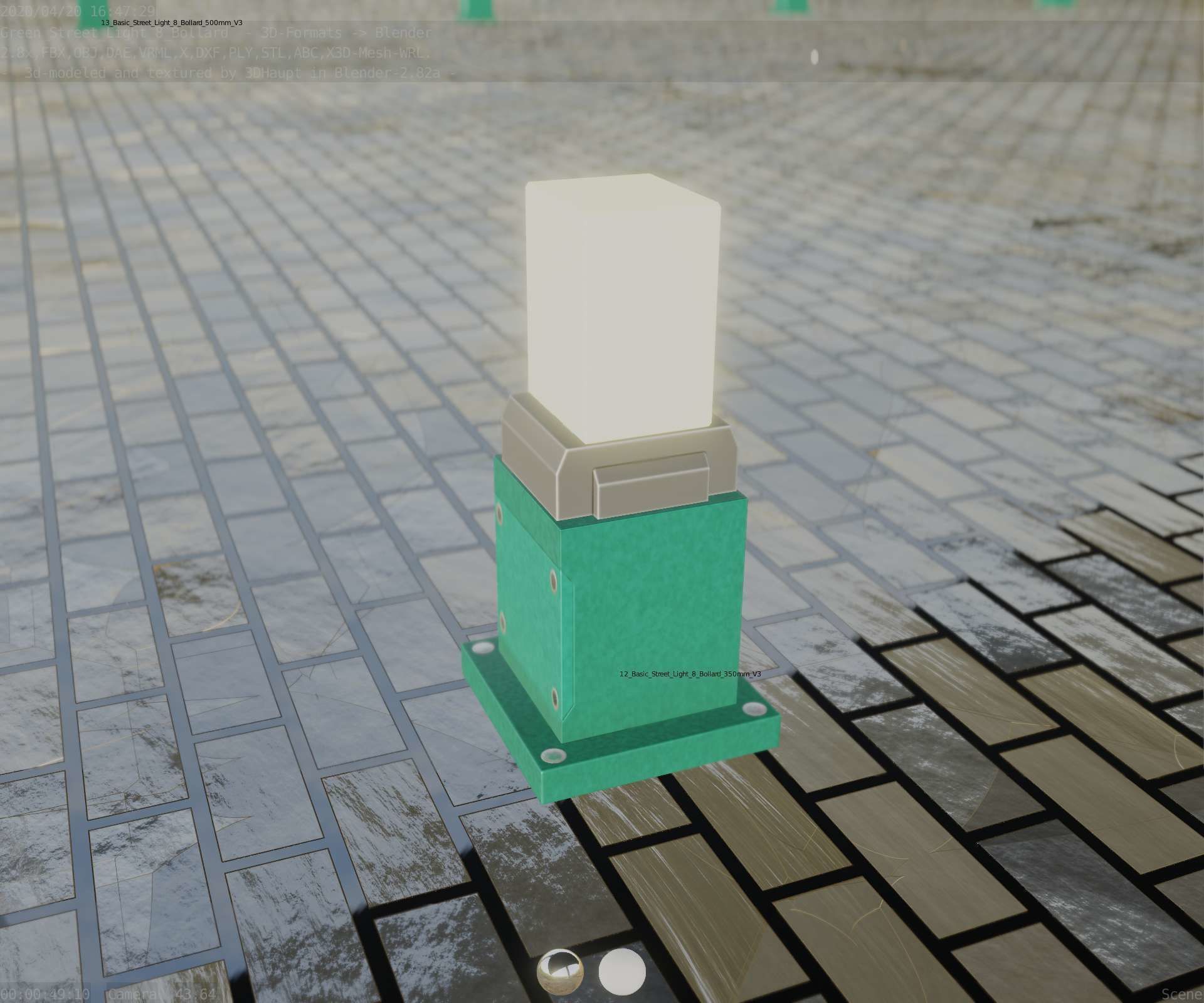 Street Light 8 Bollard 350mm Moss Green Version 3 Low-poly 3D model_90