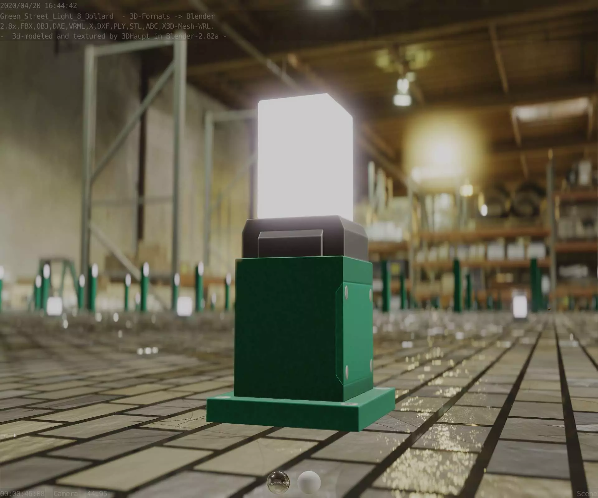 Street Light 8 Bollard 350mm Moss Green Version 3 Low-poly 3D model_0