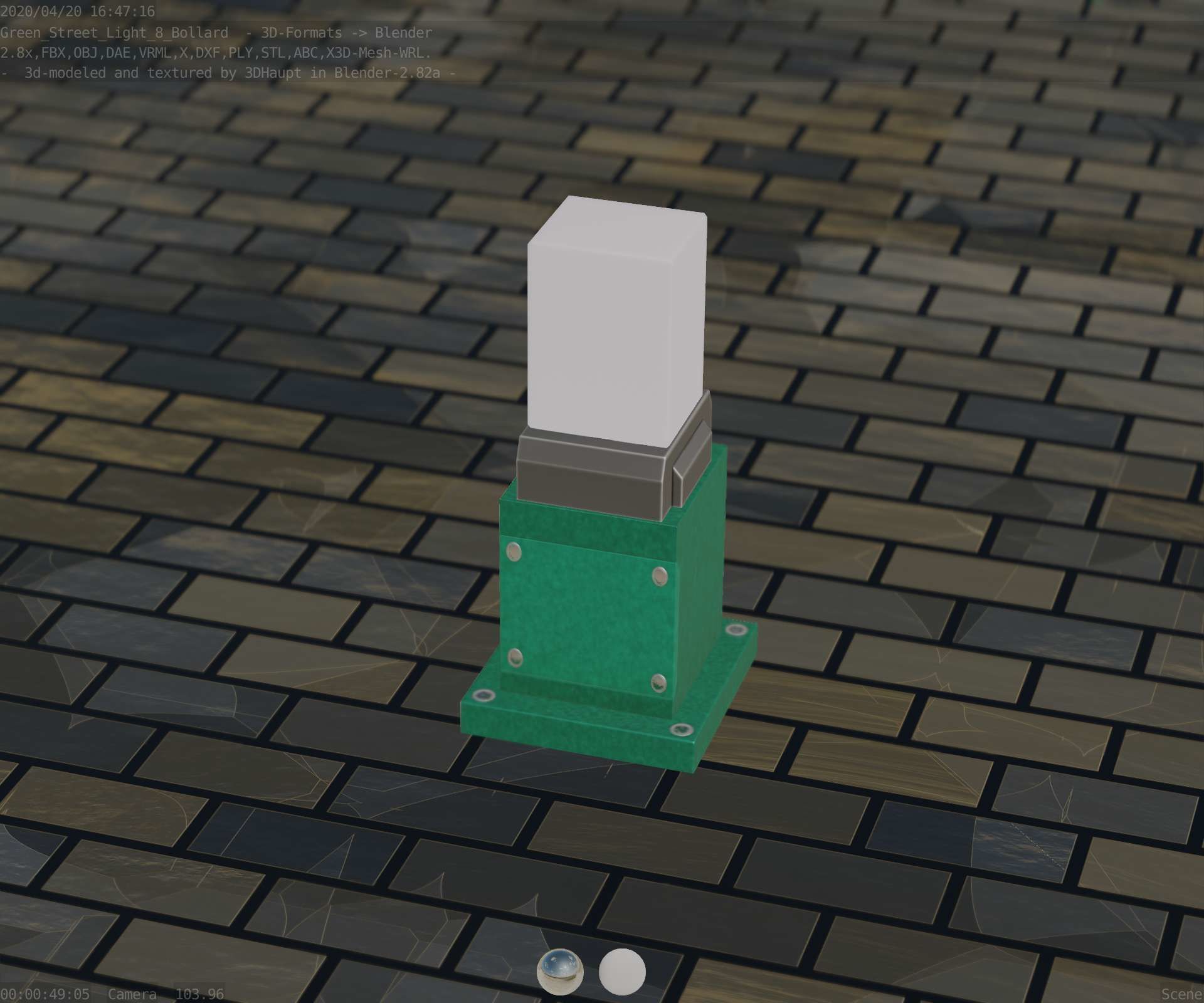 Street Light 8 Bollard 350mm Moss Green Version 3 Low-poly 3D model_85