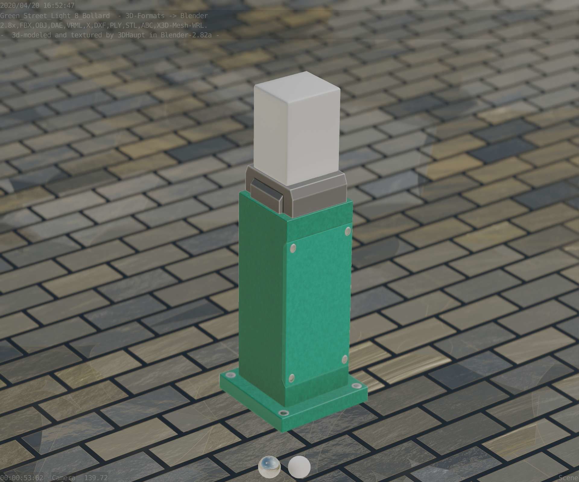 Street Light 8 Bollard 500mm Moss Green Version 3 Low-poly 3D model_74
