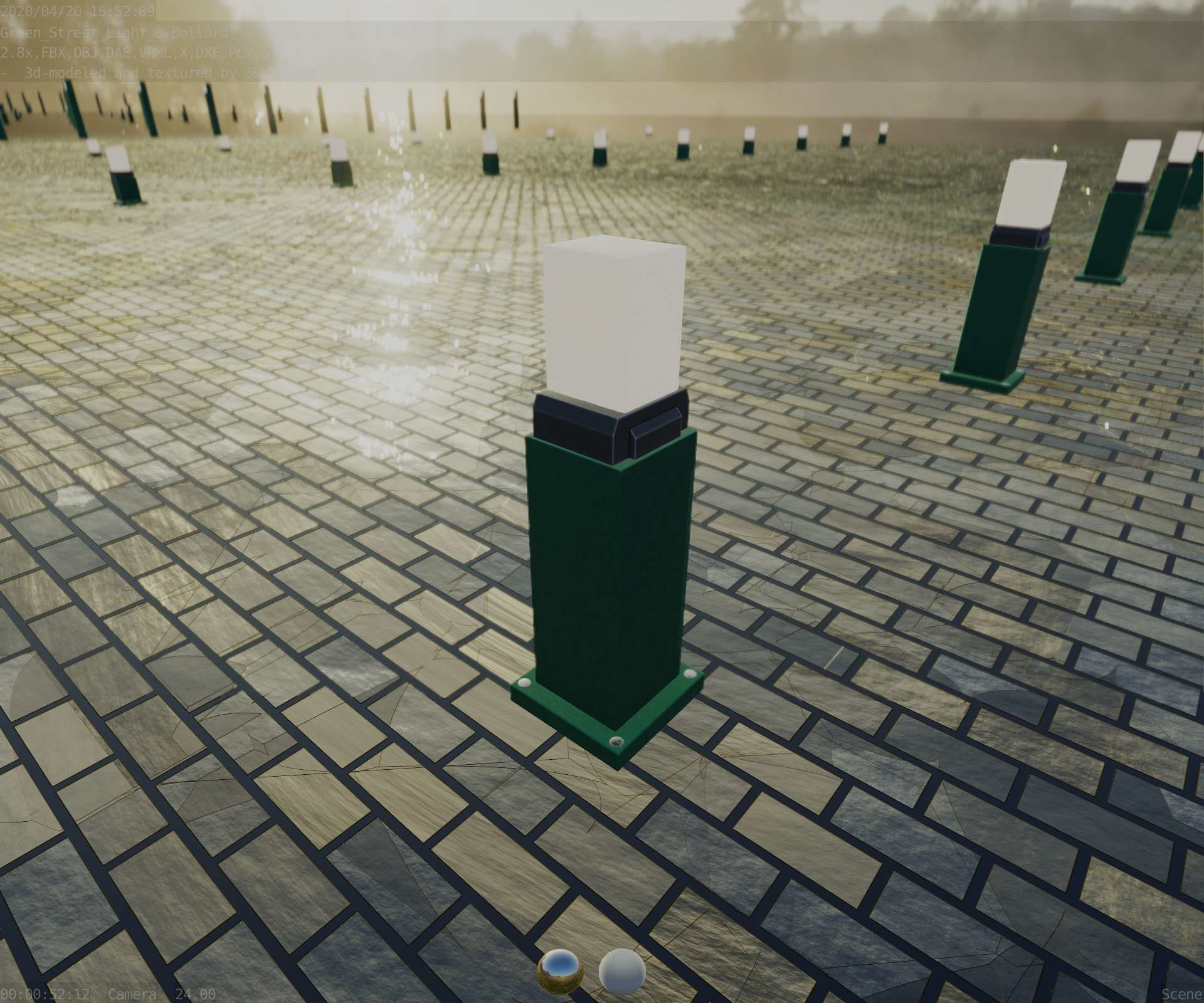 Street Light 8 Bollard 500mm Moss Green Version 3 Low-poly 3D model_60