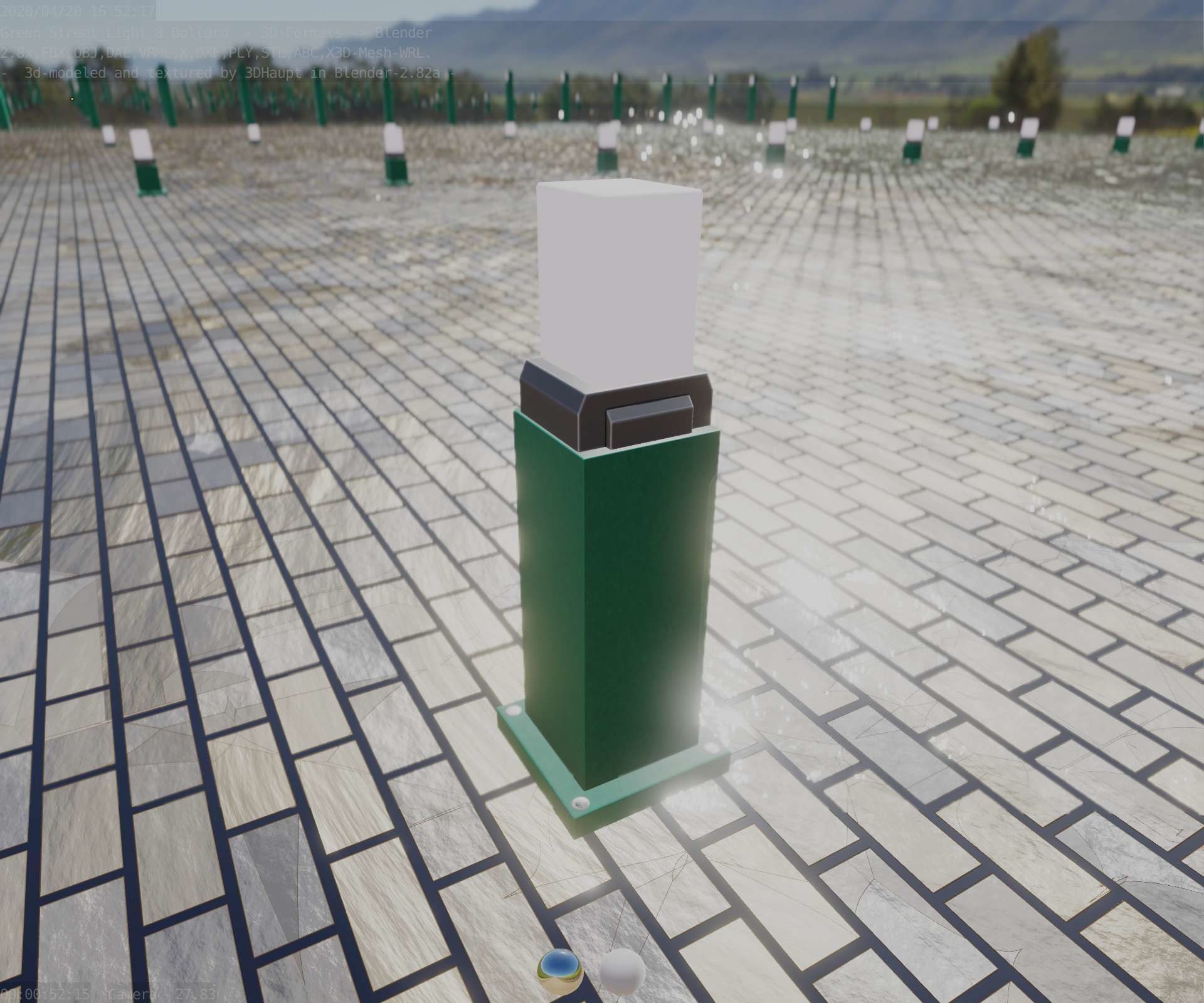 Street Light 8 Bollard 500mm Moss Green Version 3 Low-poly 3D model_63