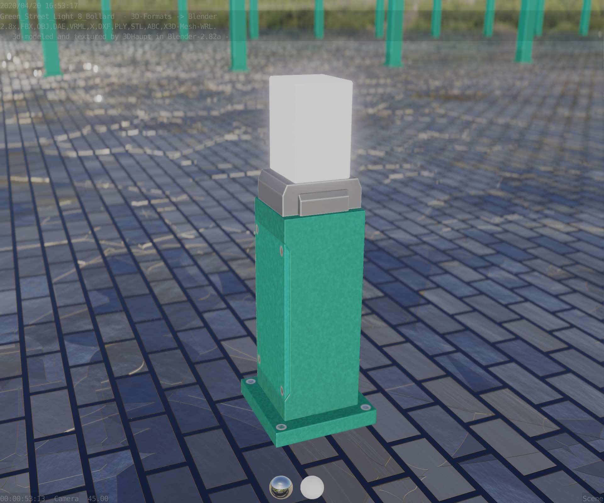 Street Light 8 Bollard 500mm Moss Green Version 3 Low-poly 3D model_85