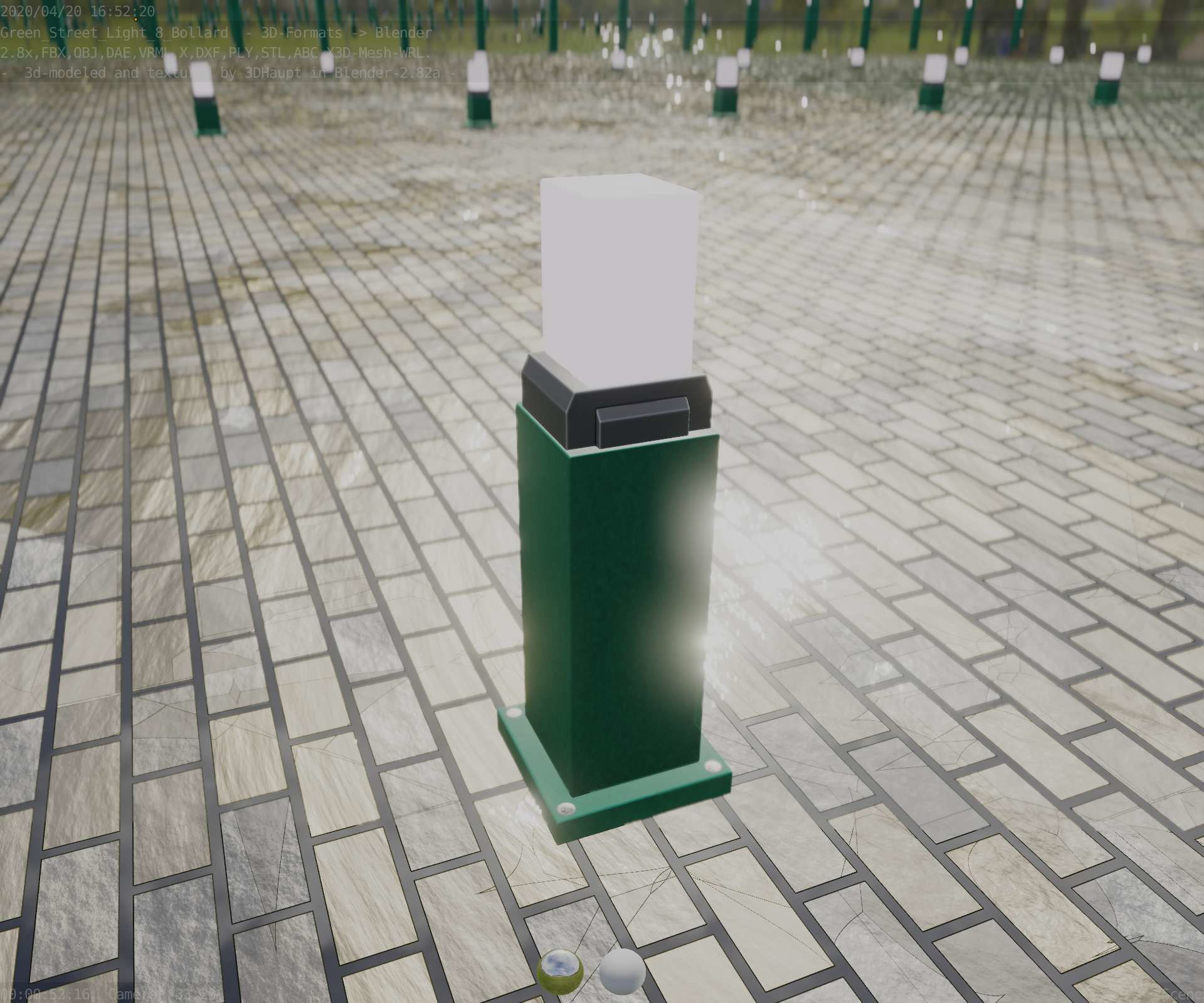 Street Light 8 Bollard 500mm Moss Green Version 3 Low-poly 3D model_64