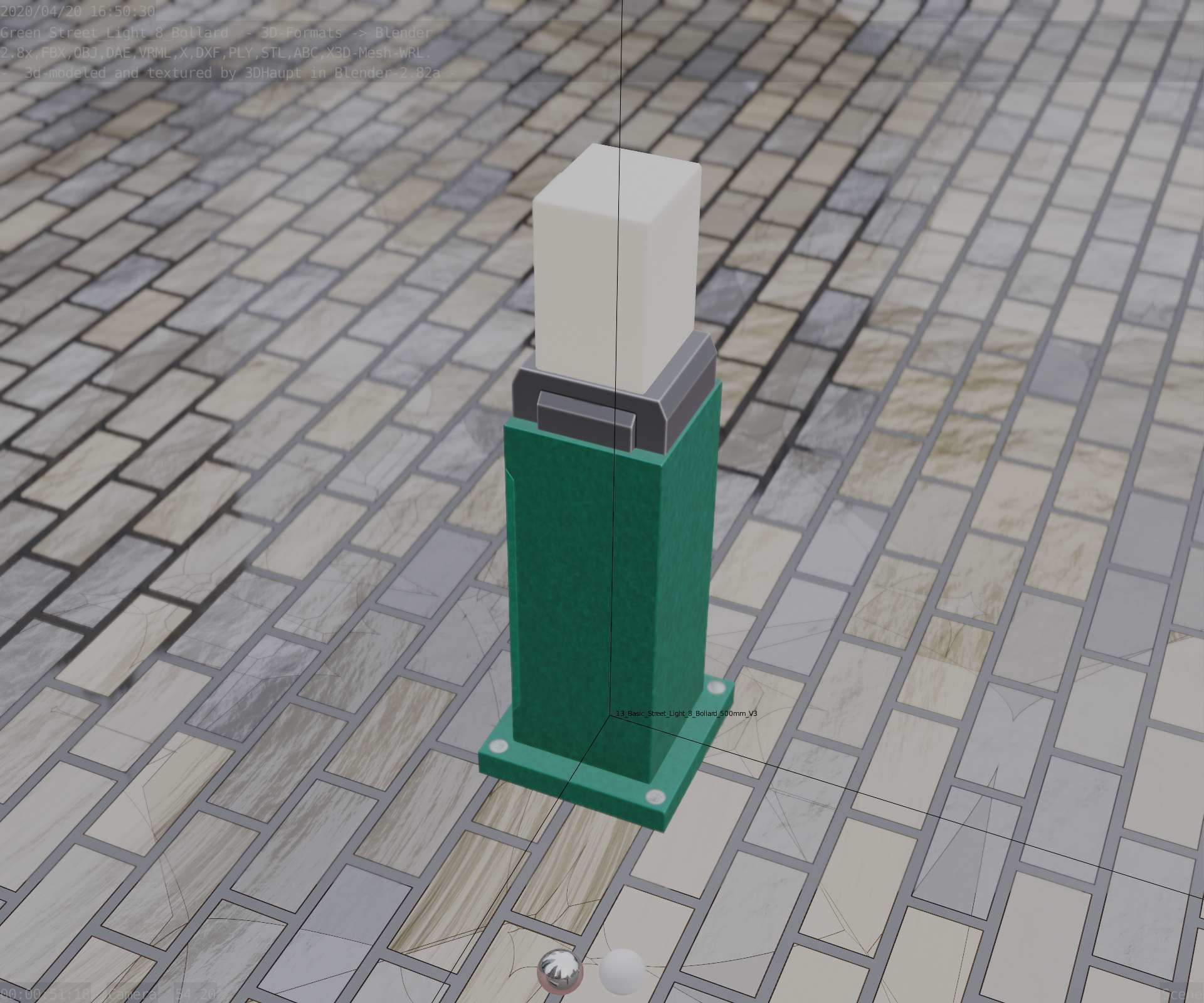 Street Light 8 Bollard 500mm Moss Green Version 3 Low-poly 3D model_42