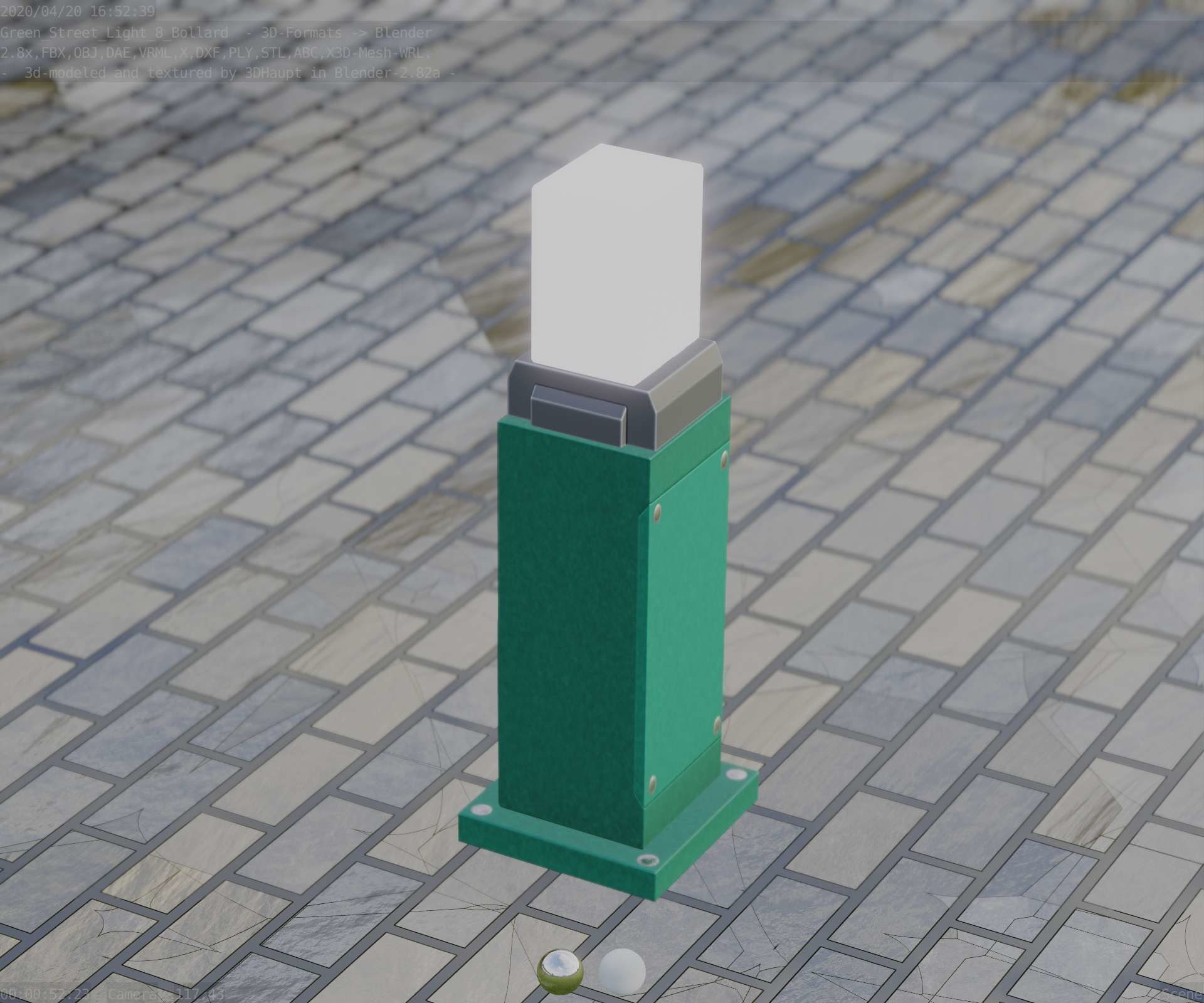 Street Light 8 Bollard 500mm Moss Green Version 3 Low-poly 3D model_71