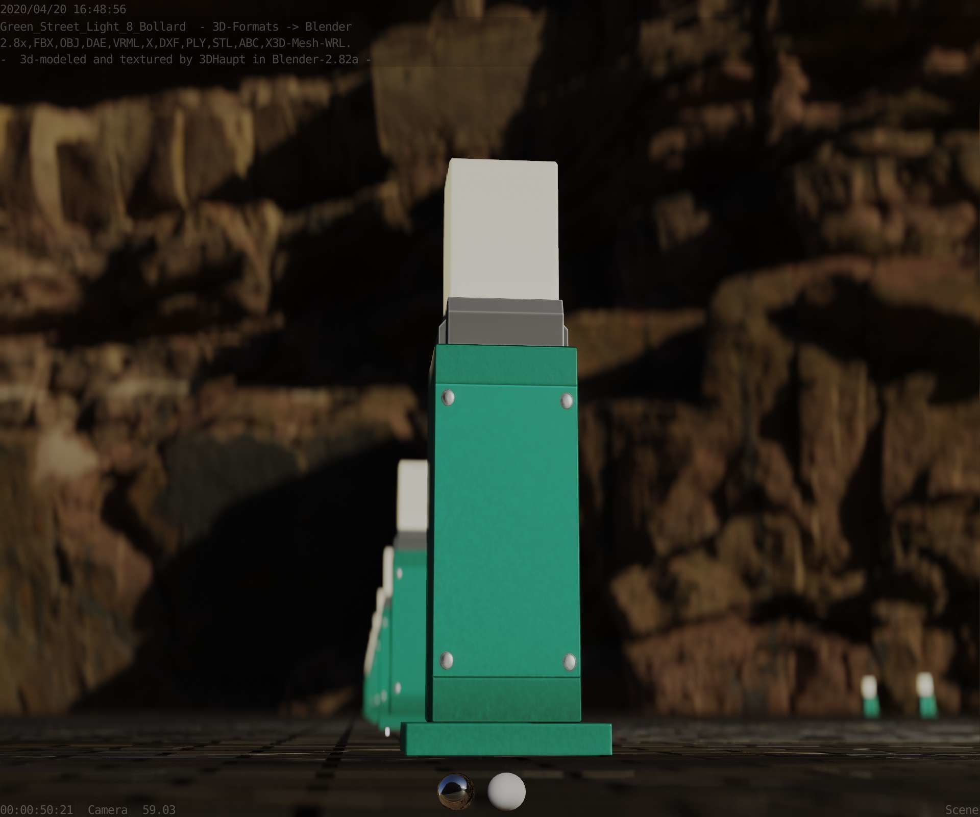 Street Light 8 Bollard 500mm Moss Green Version 3 Low-poly 3D model_21