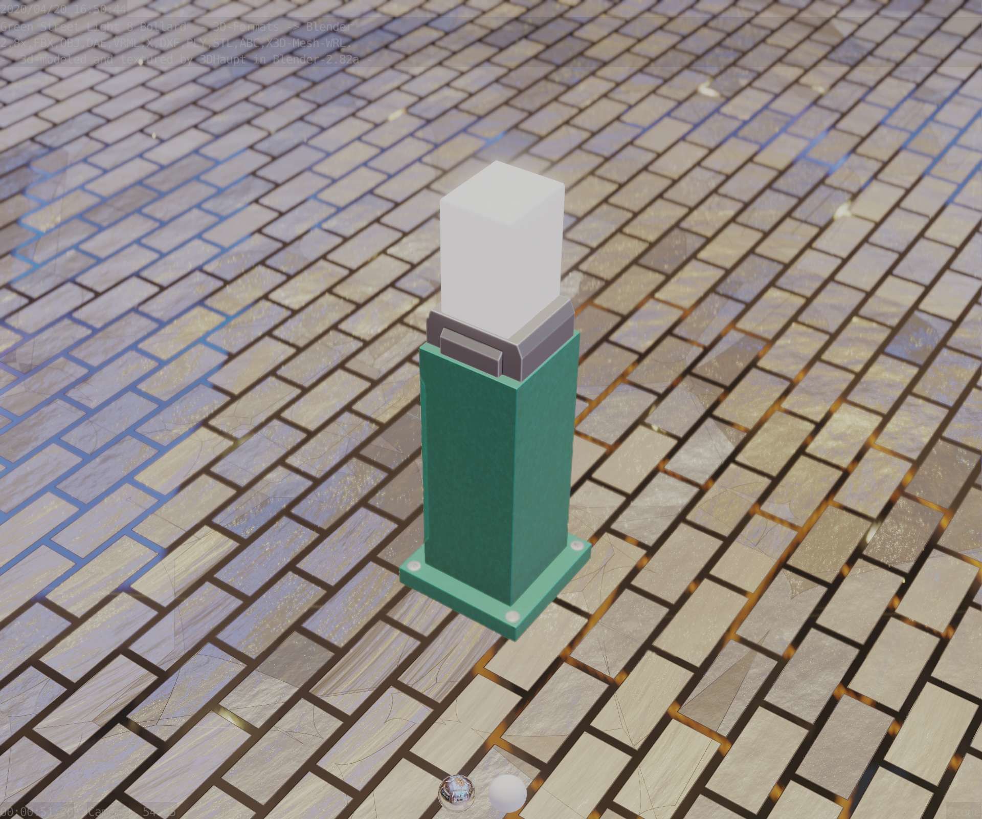 Street Light 8 Bollard 500mm Moss Green Version 3 Low-poly 3D model_44
