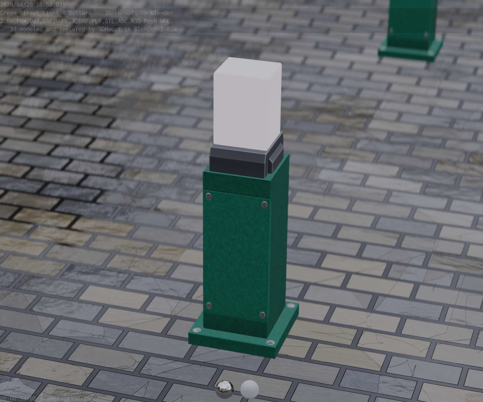 Street Light 8 Bollard 500mm Moss Green Version 3 Low-poly 3D model_80