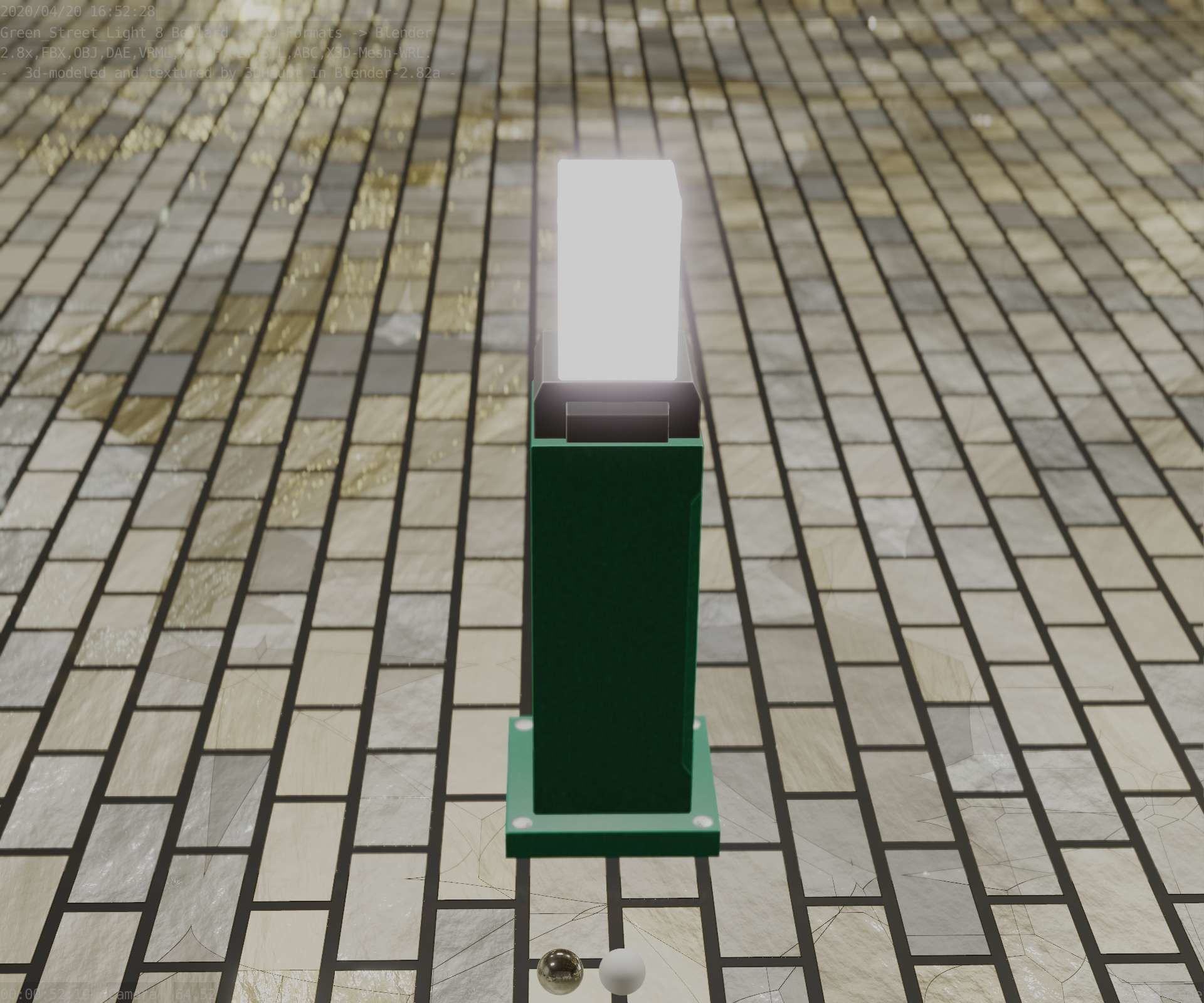 Street Light 8 Bollard 500mm Moss Green Version 3 Low-poly 3D model_67
