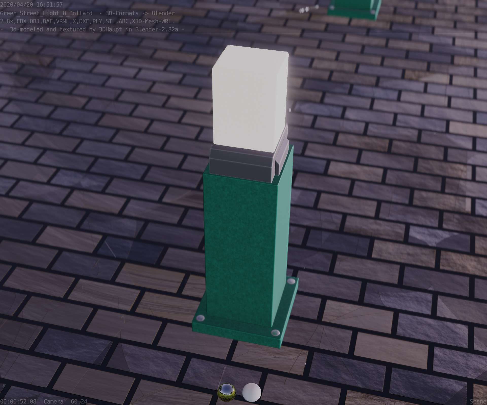 Street Light 8 Bollard 500mm Moss Green Version 3 Low-poly 3D model_56