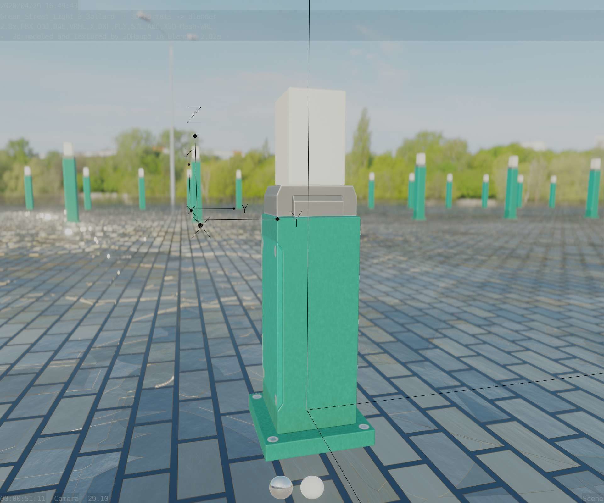 Street Light 8 Bollard 500mm Moss Green Version 3 Low-poly 3D model_35