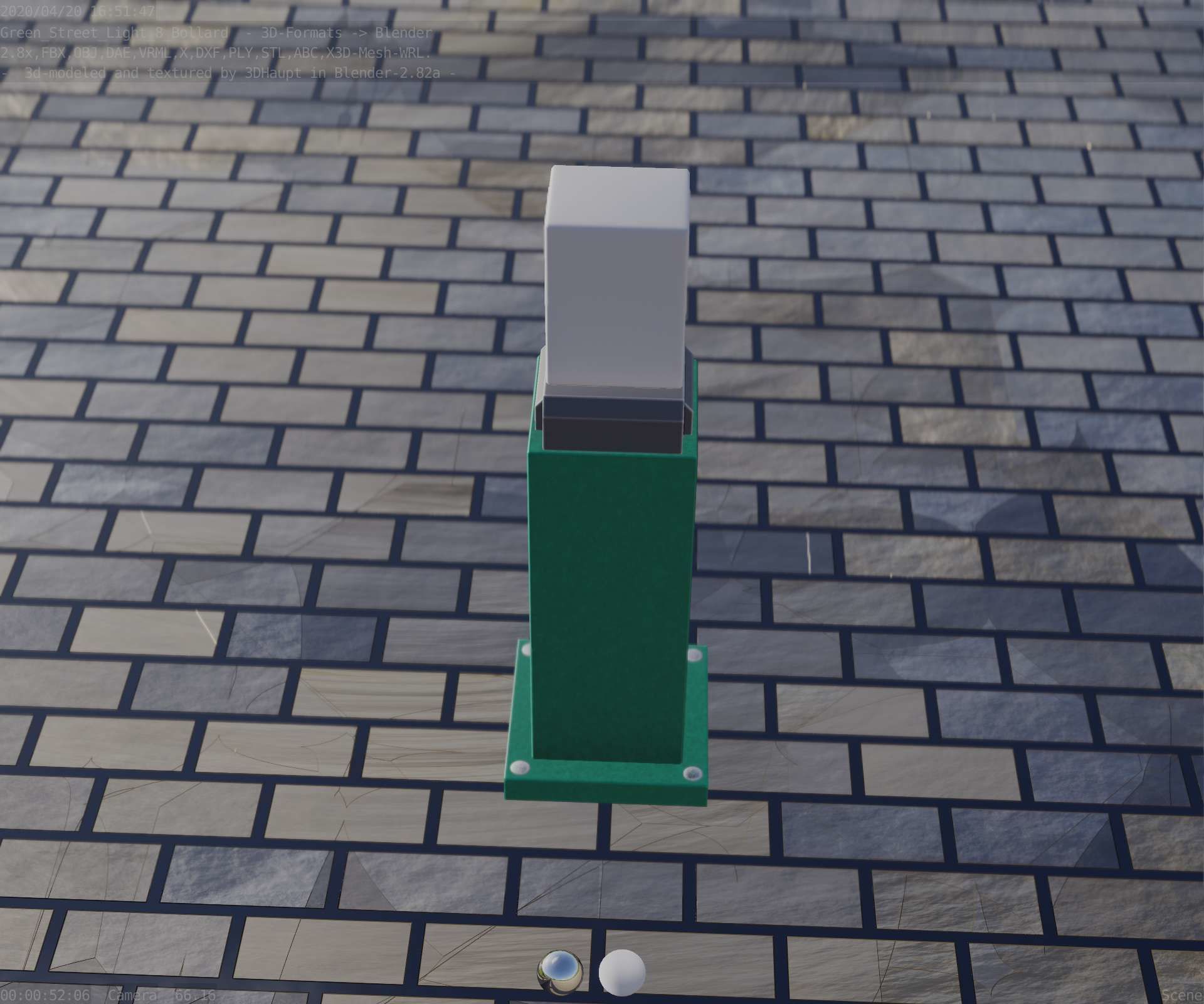 Street Light 8 Bollard 500mm Moss Green Version 3 Low-poly 3D model_54