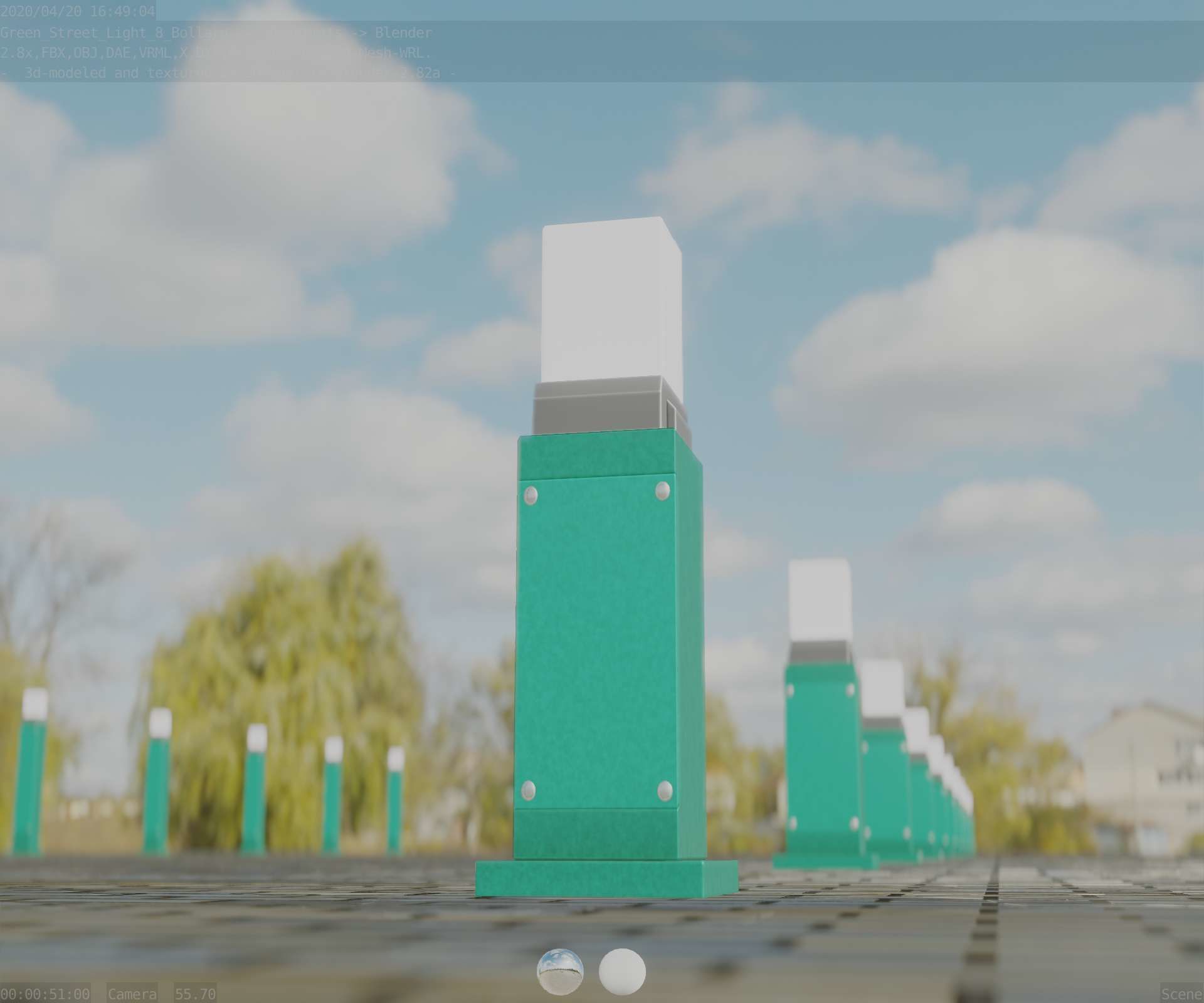 Street Light 8 Bollard 500mm Moss Green Version 3 Low-poly 3D model_24