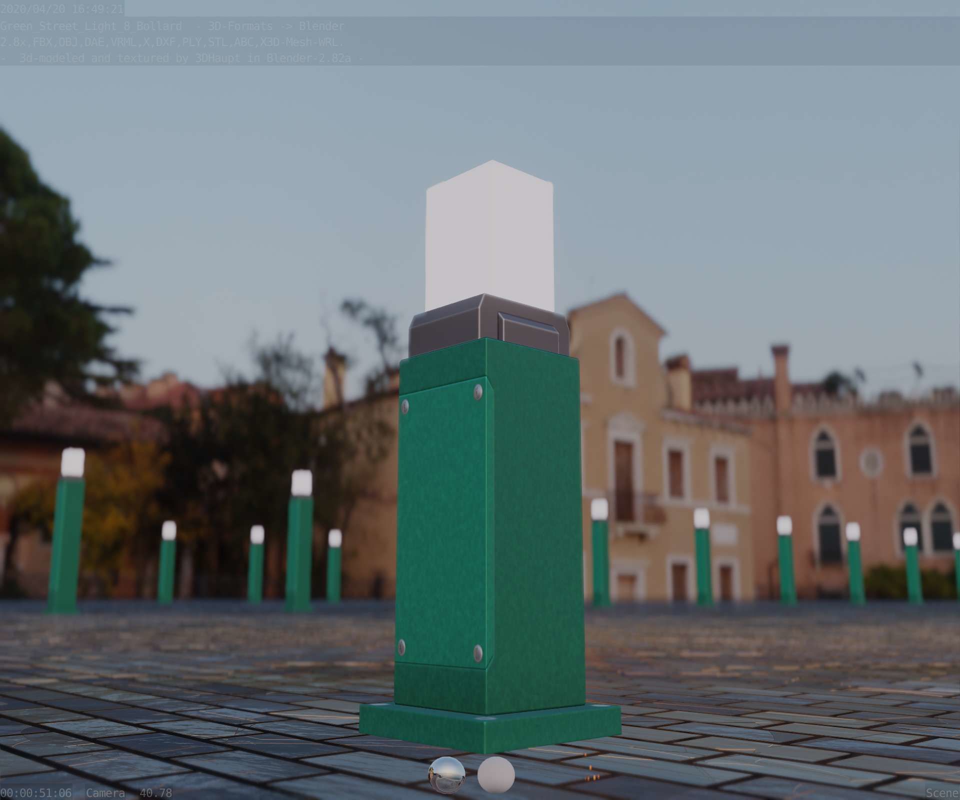 Street Light 8 Bollard 500mm Moss Green Version 3 Low-poly 3D model_30