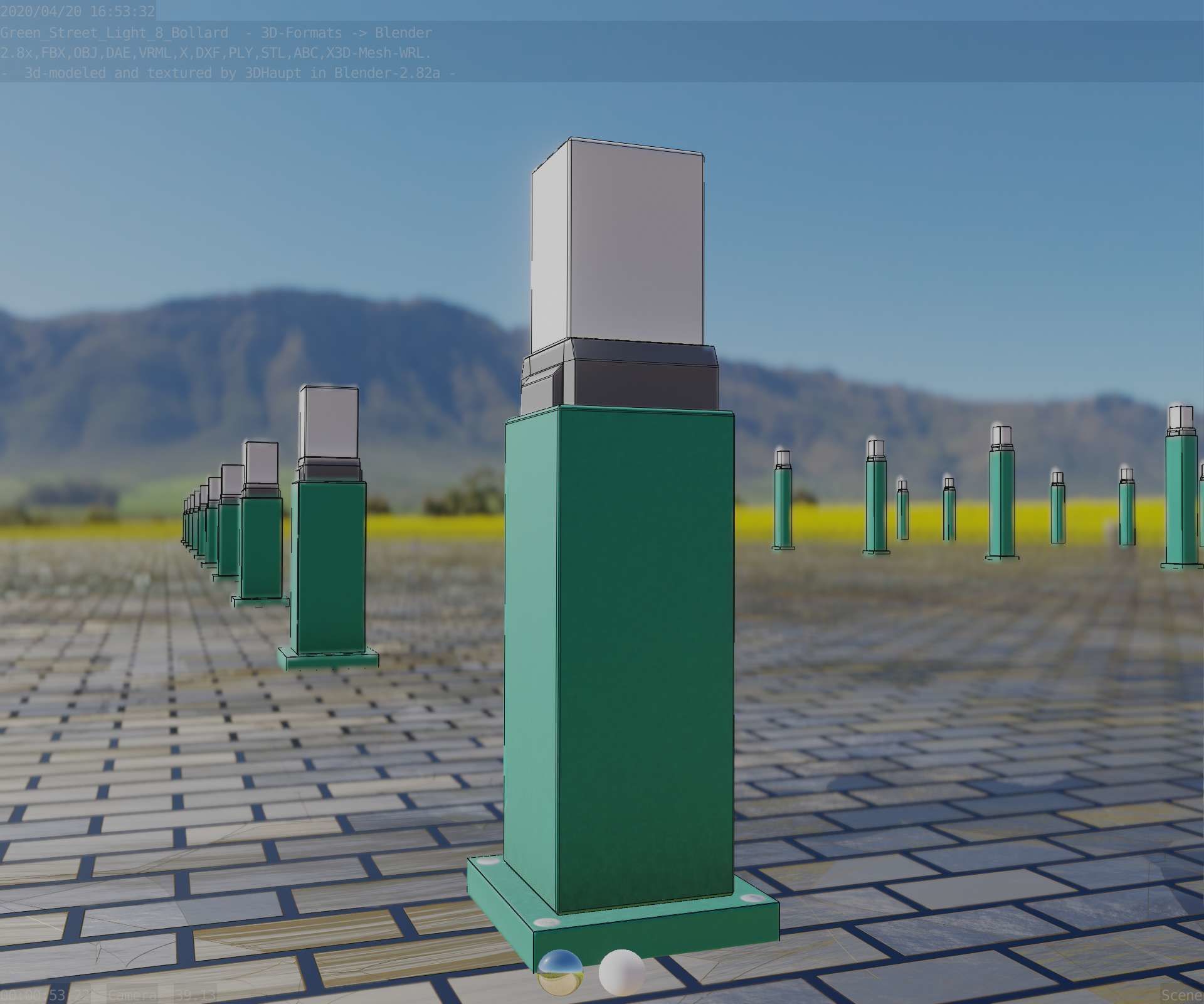 Street Light 8 Bollard 500mm Moss Green Version 3 Low-poly 3D model_94