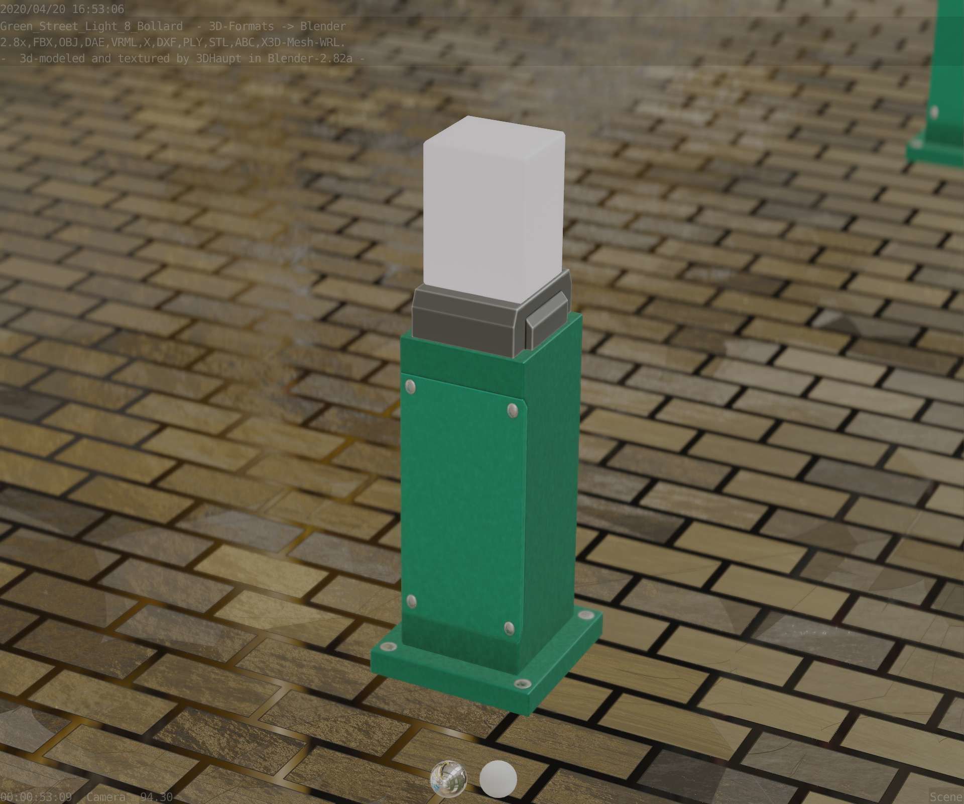 Street Light 8 Bollard 500mm Moss Green Version 3 Low-poly 3D model_81