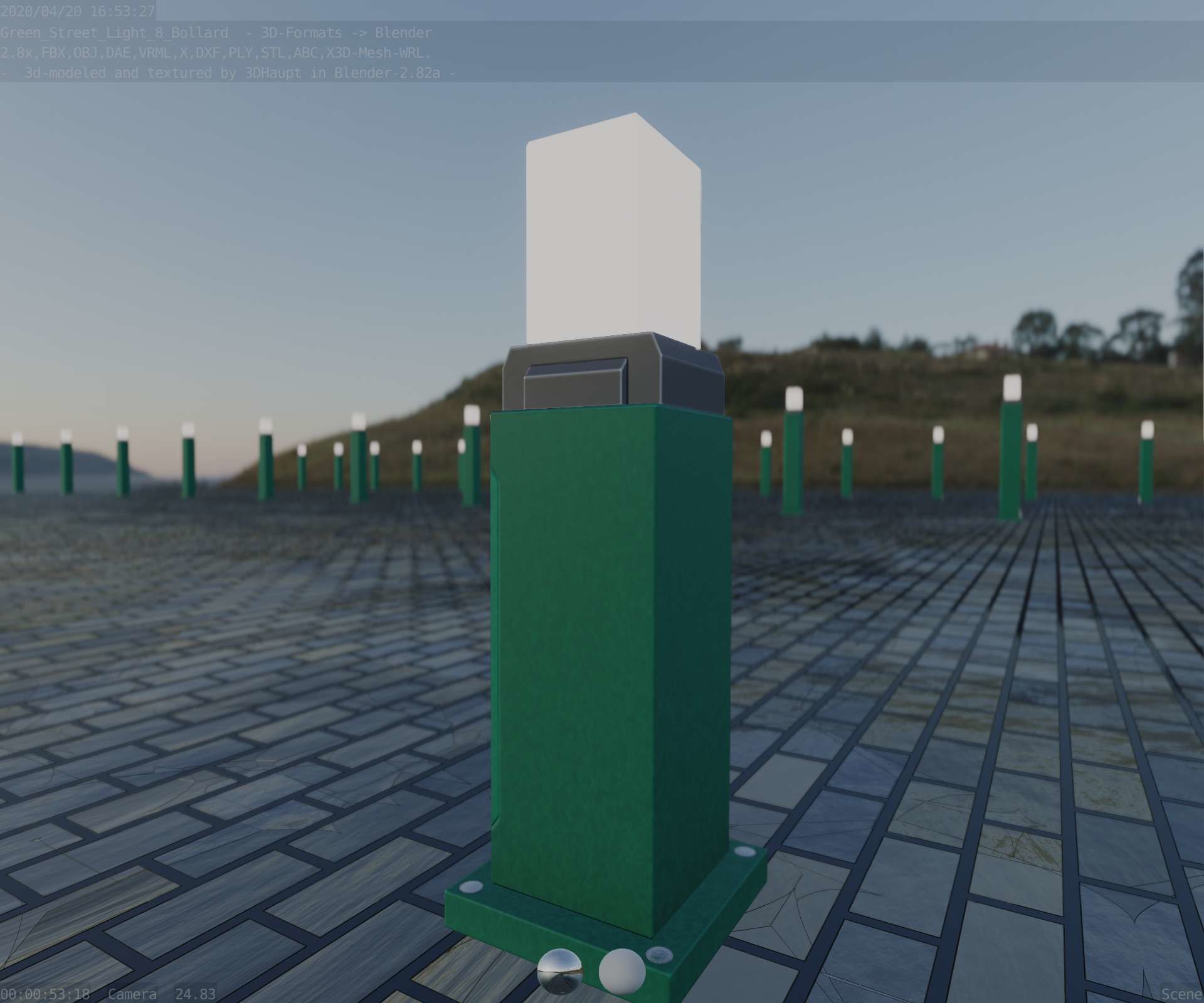 Street Light 8 Bollard 500mm Moss Green Version 3 Low-poly 3D model_90