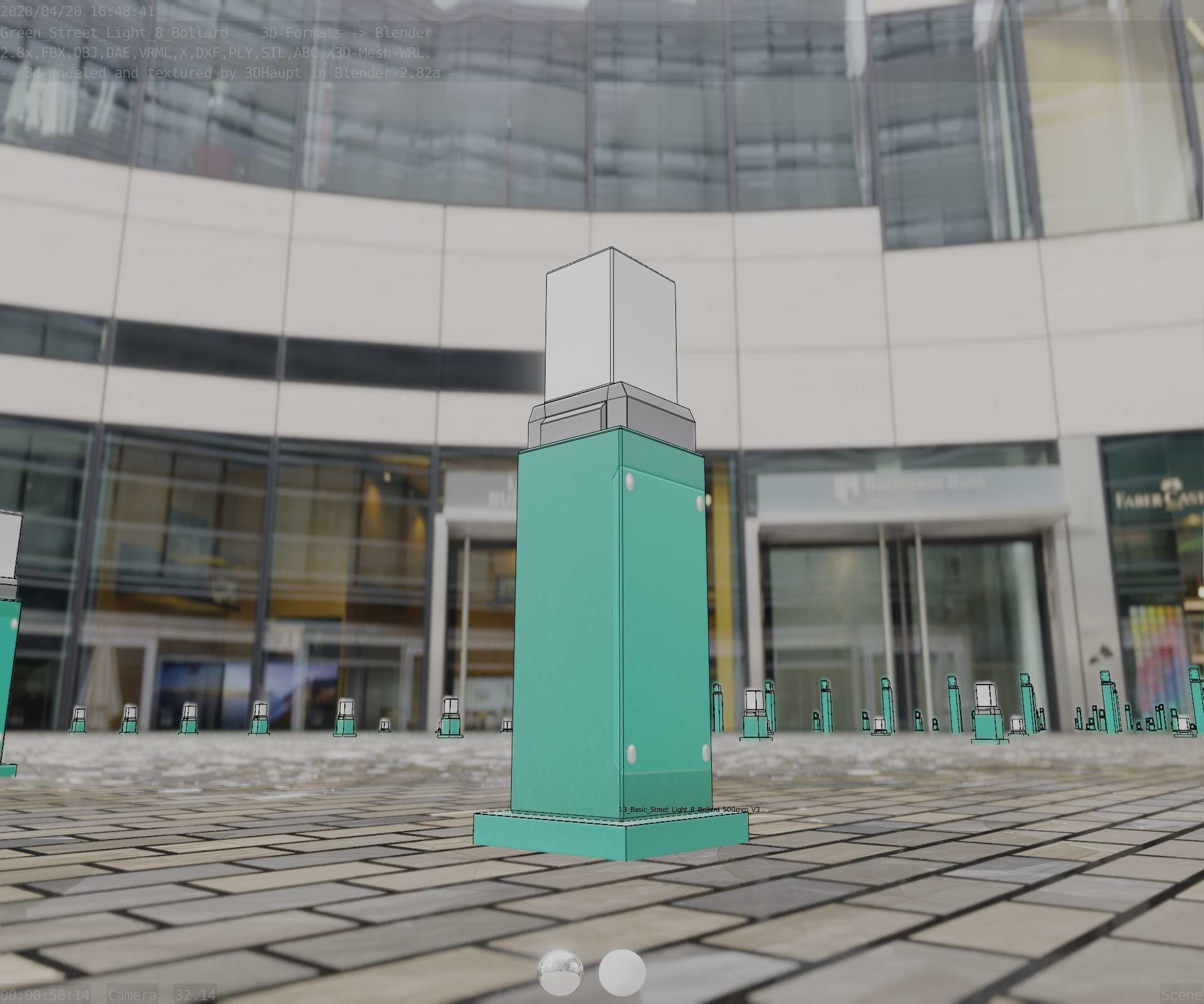 Street Light 8 Bollard 500mm Moss Green Version 3 Low-poly 3D model_2