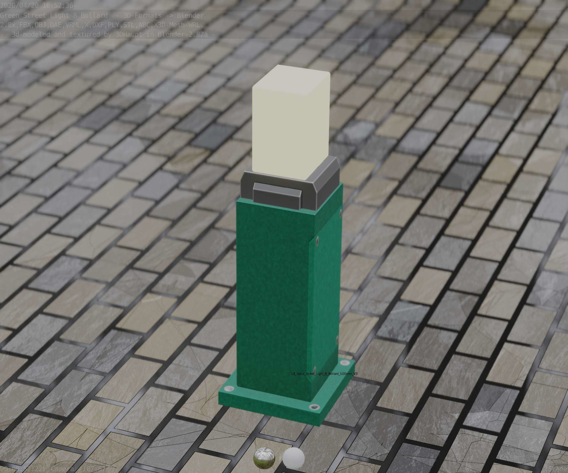 Street Light 8 Bollard 500mm Moss Green Version 3 Low-poly 3D model_70