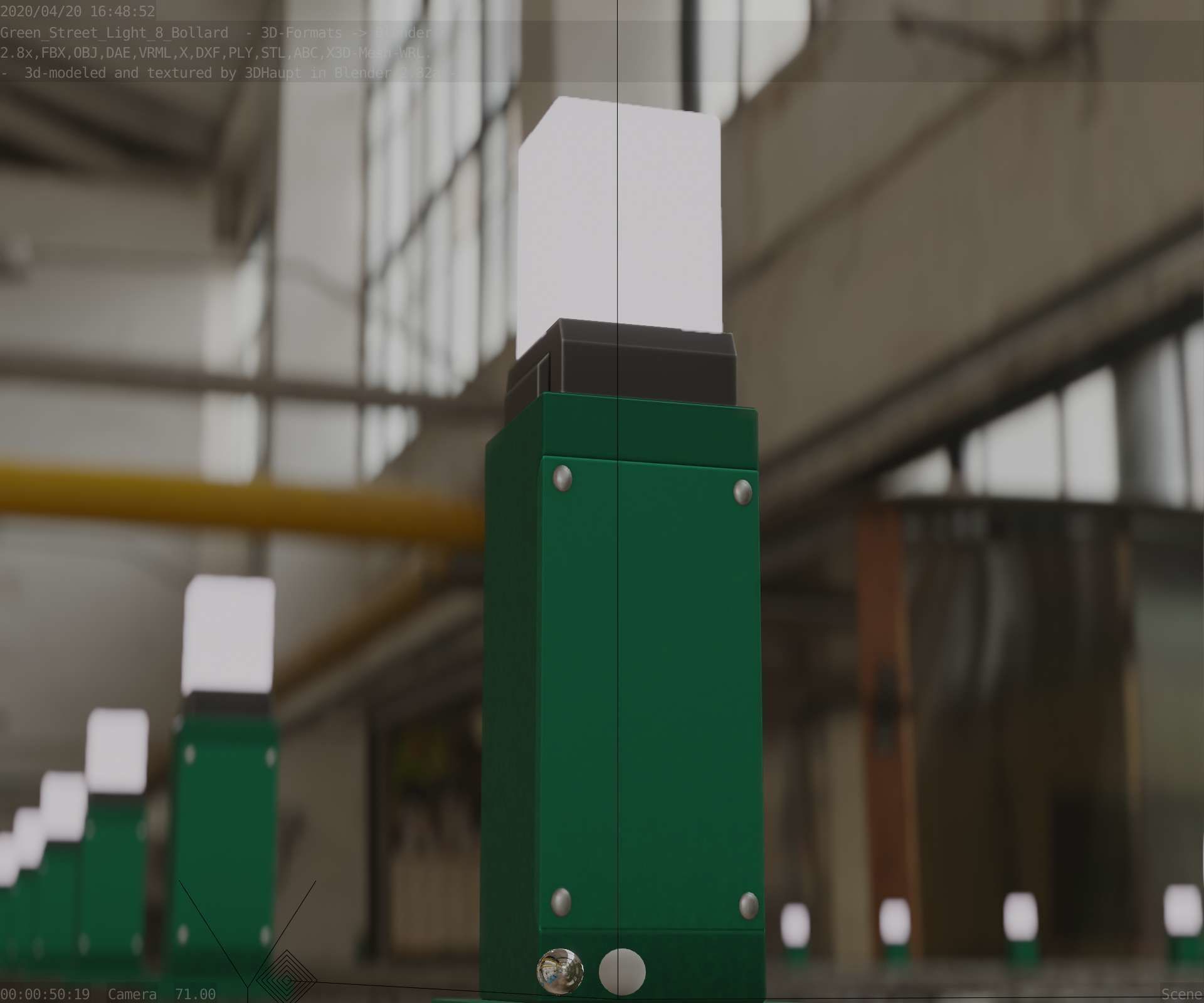 Street Light 8 Bollard 500mm Moss Green Version 3 Low-poly 3D model_19