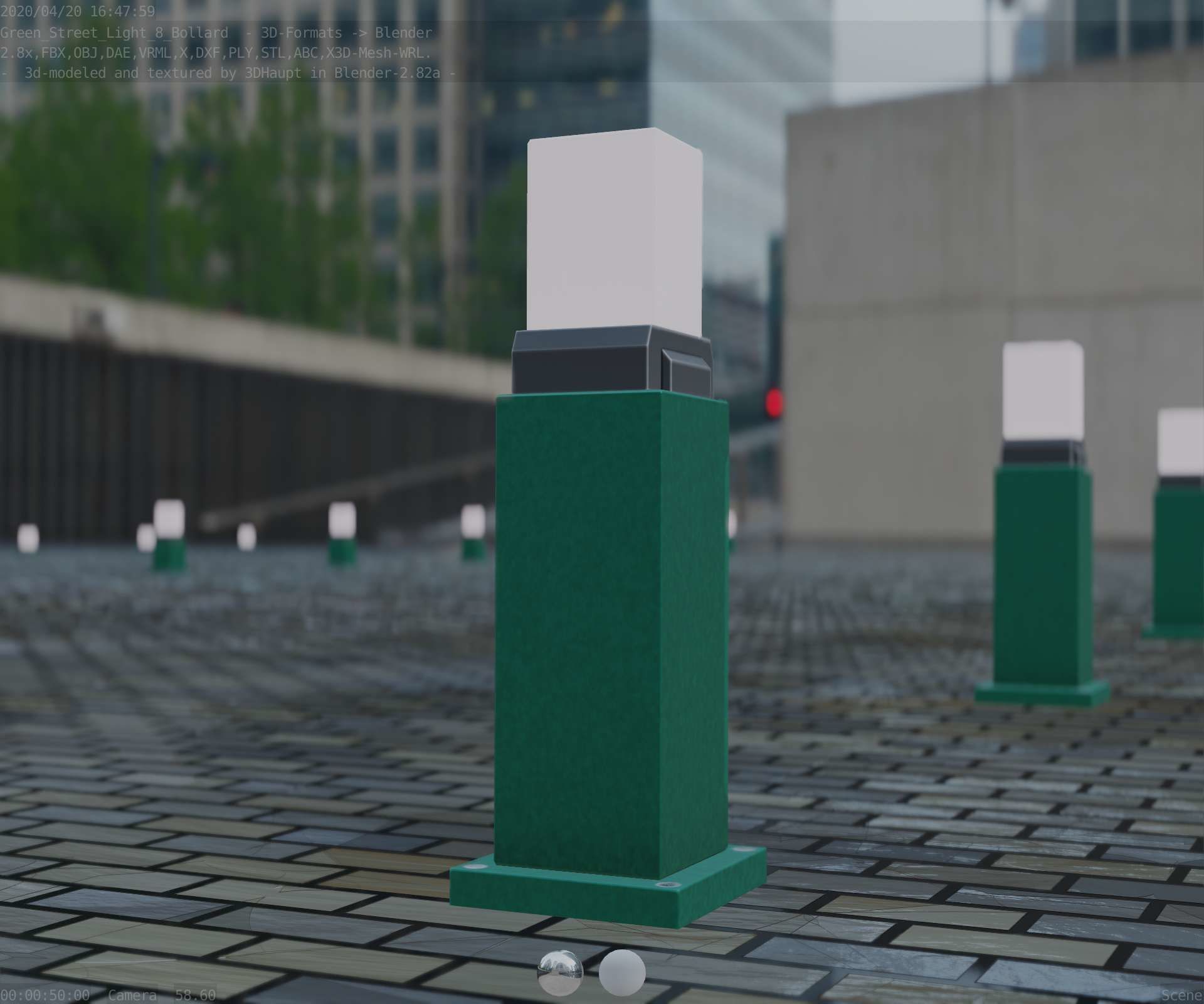 Street Light 8 Bollard 500mm Moss Green Version 3 Low-poly 3D model_4
