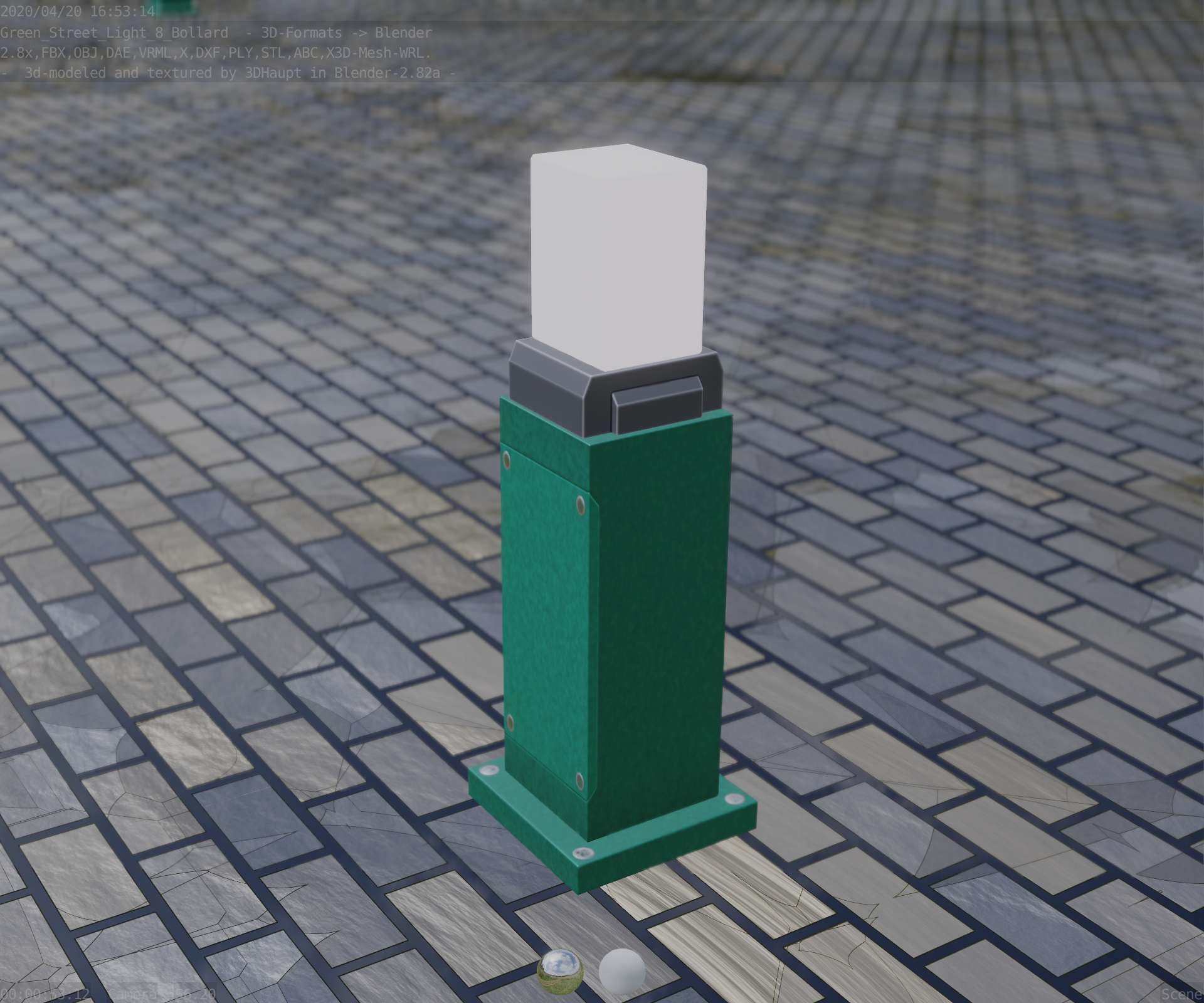 Street Light 8 Bollard 500mm Moss Green Version 3 Low-poly 3D model_84