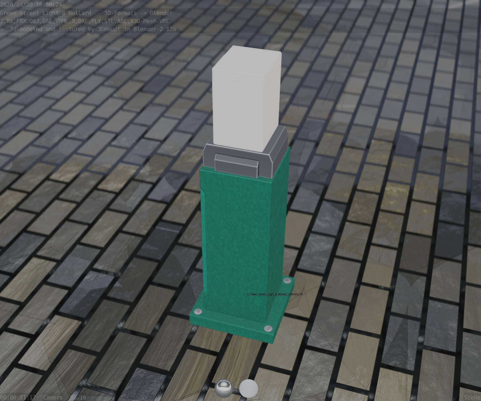 Street Light 8 Bollard 500mm Moss Green Version 3 Low-poly 3D model_41
