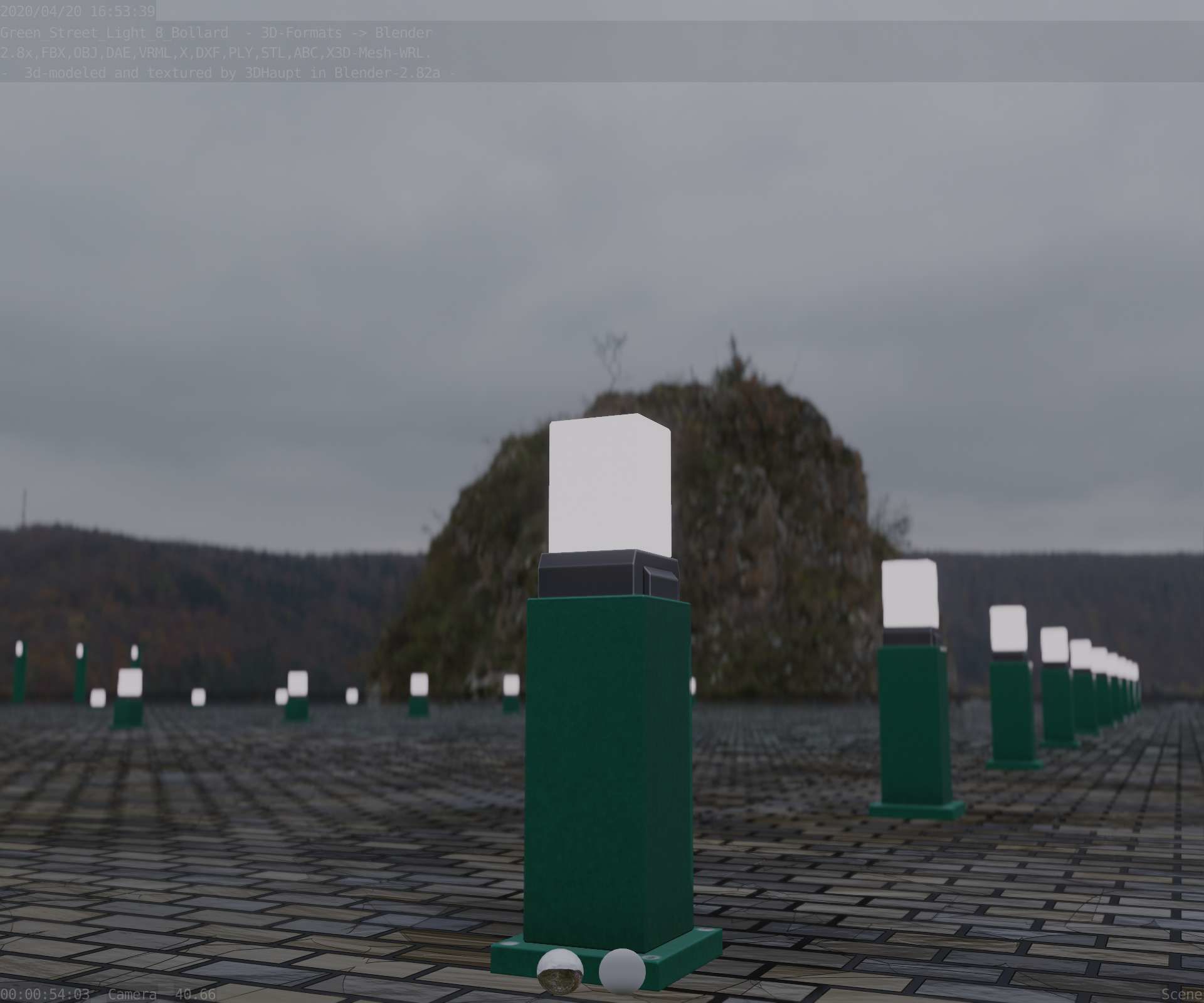 Street Light 8 Bollard 500mm Moss Green Version 3 Low-poly 3D model_99