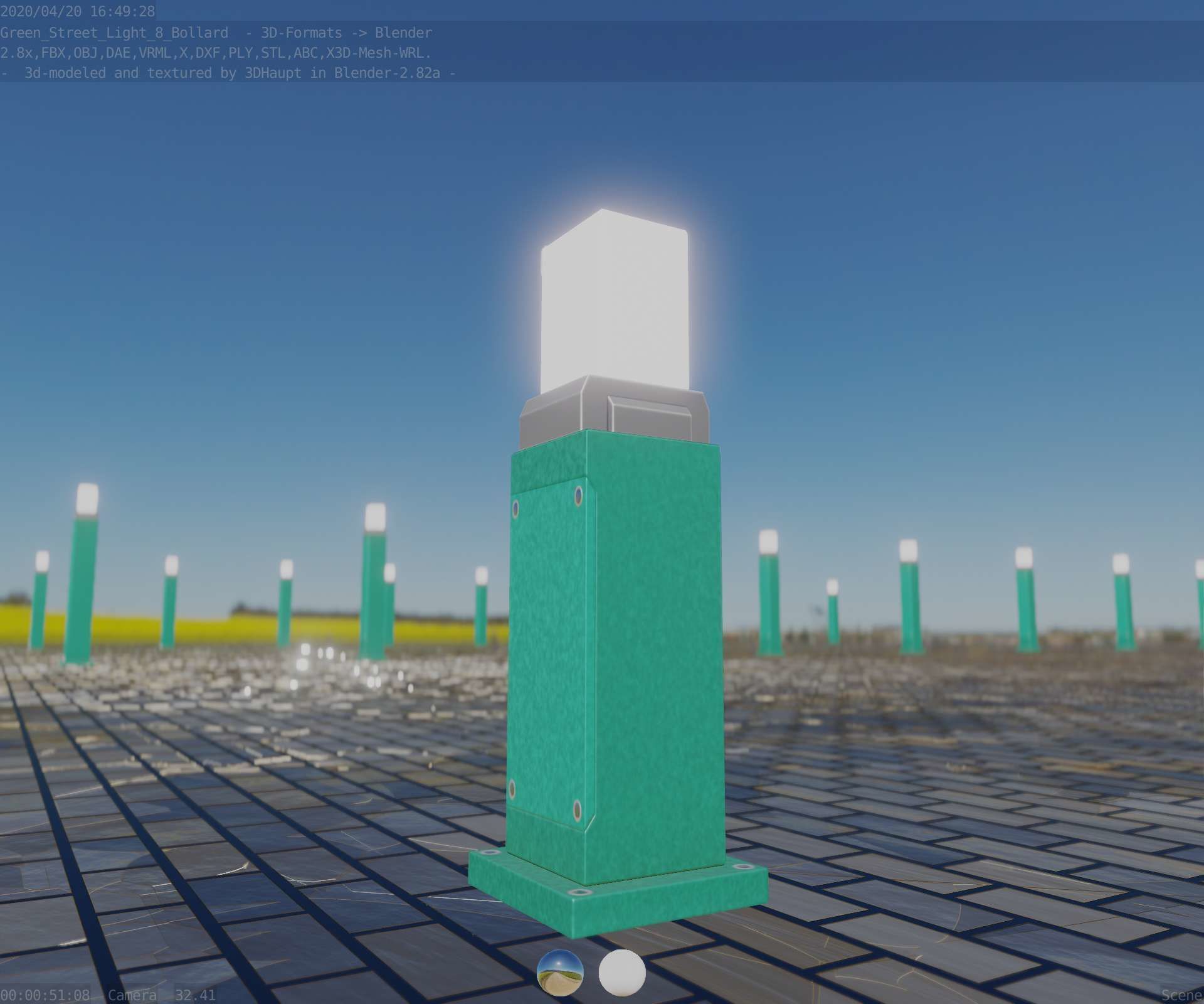 Street Light 8 Bollard 500mm Moss Green Version 3 Low-poly 3D model_32
