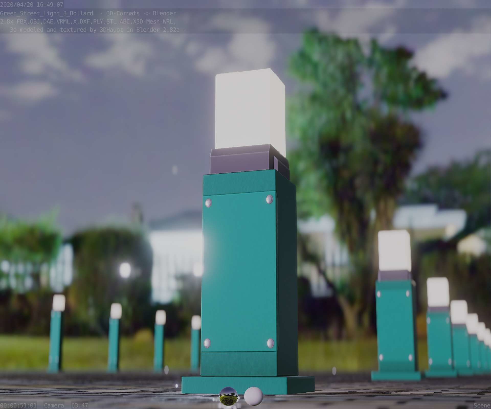 Street Light 8 Bollard 500mm Moss Green Version 3 Low-poly 3D model_25