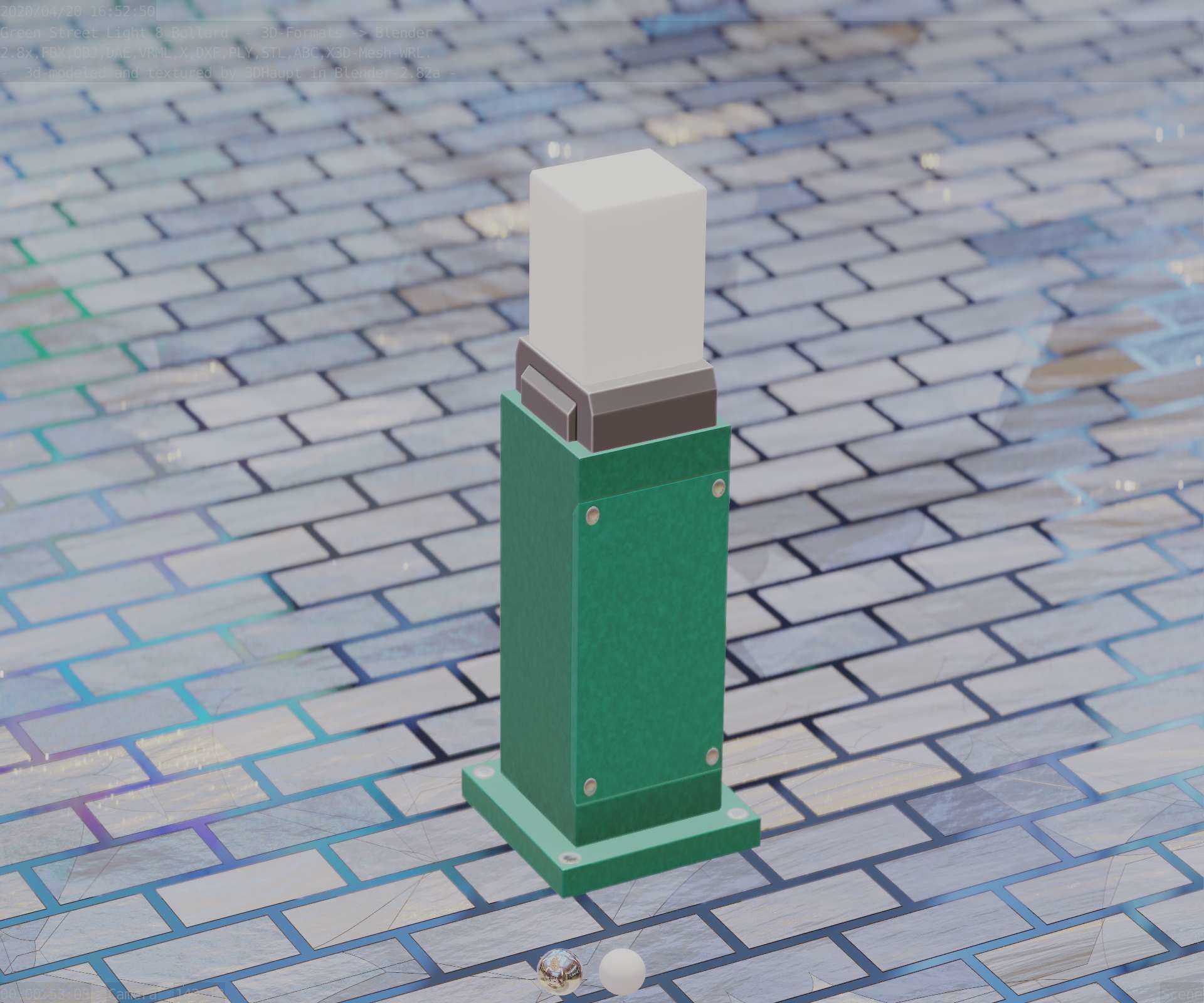 Street Light 8 Bollard 500mm Moss Green Version 3 Low-poly 3D model_75