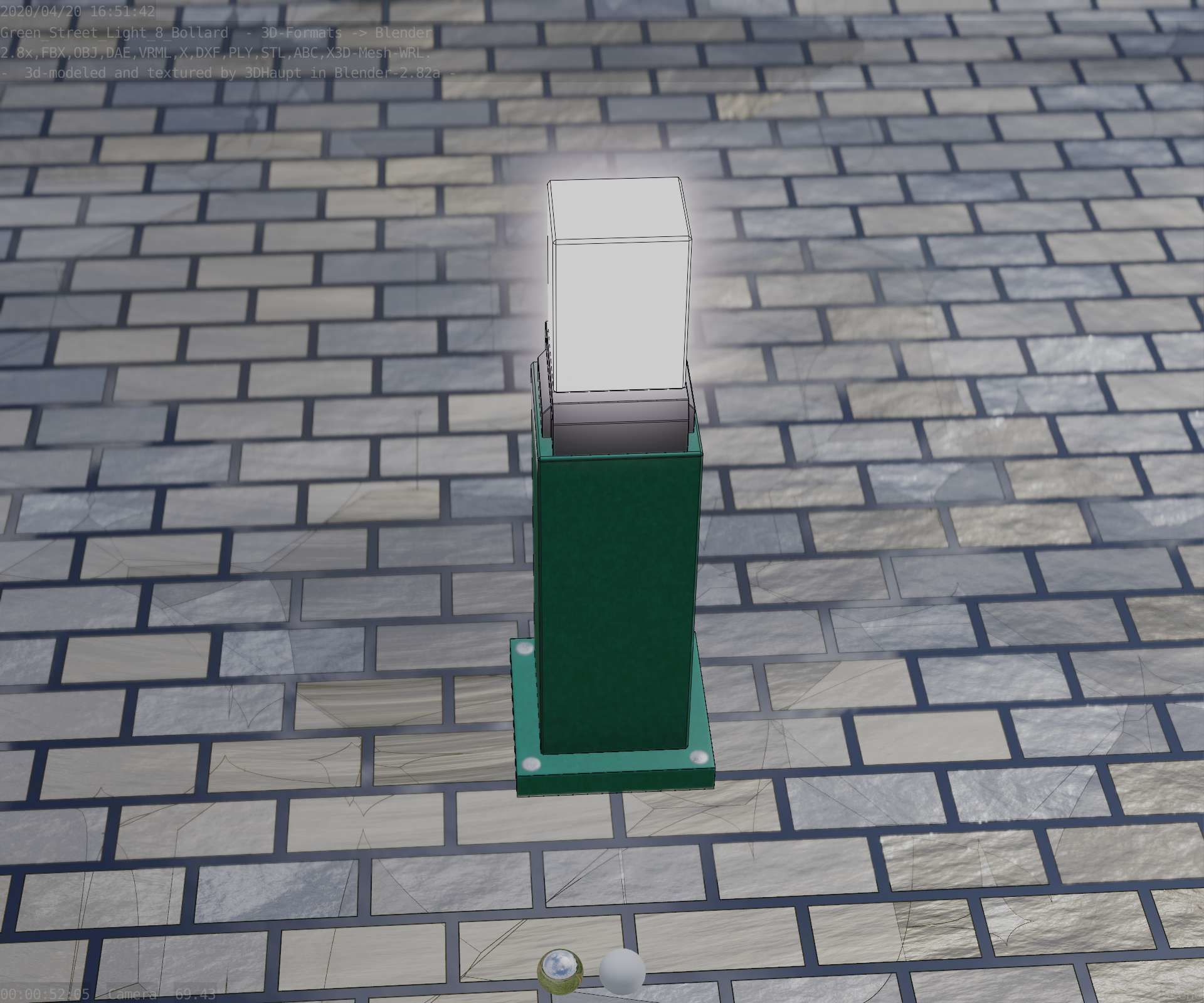 Street Light 8 Bollard 500mm Moss Green Version 3 Low-poly 3D model_53