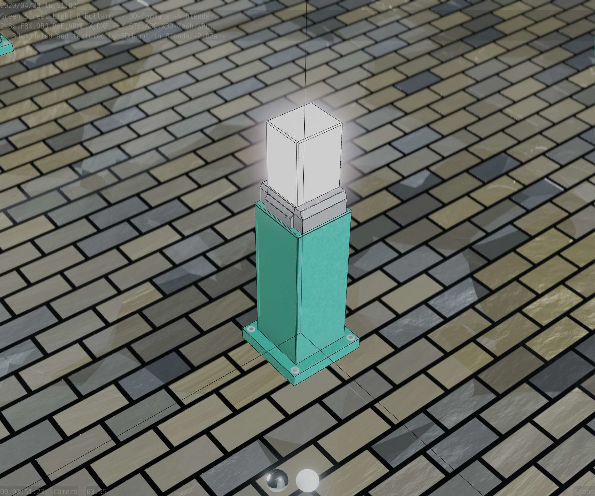 Street Light 8 Bollard 500mm Moss Green Version 3 Low-poly 3D model_47