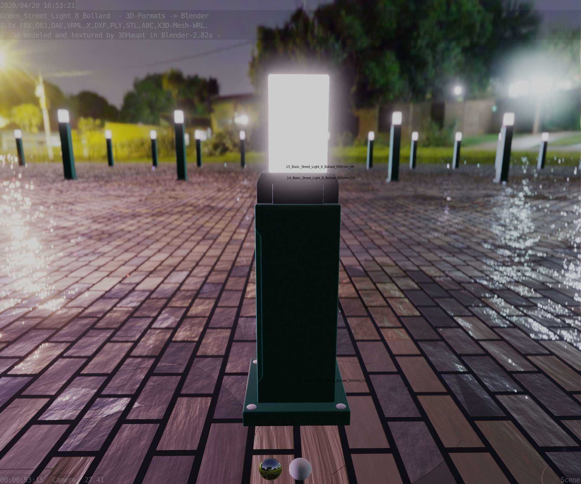 Street Light 8 Bollard 500mm Moss Green Version 3 Low-poly 3D model_87