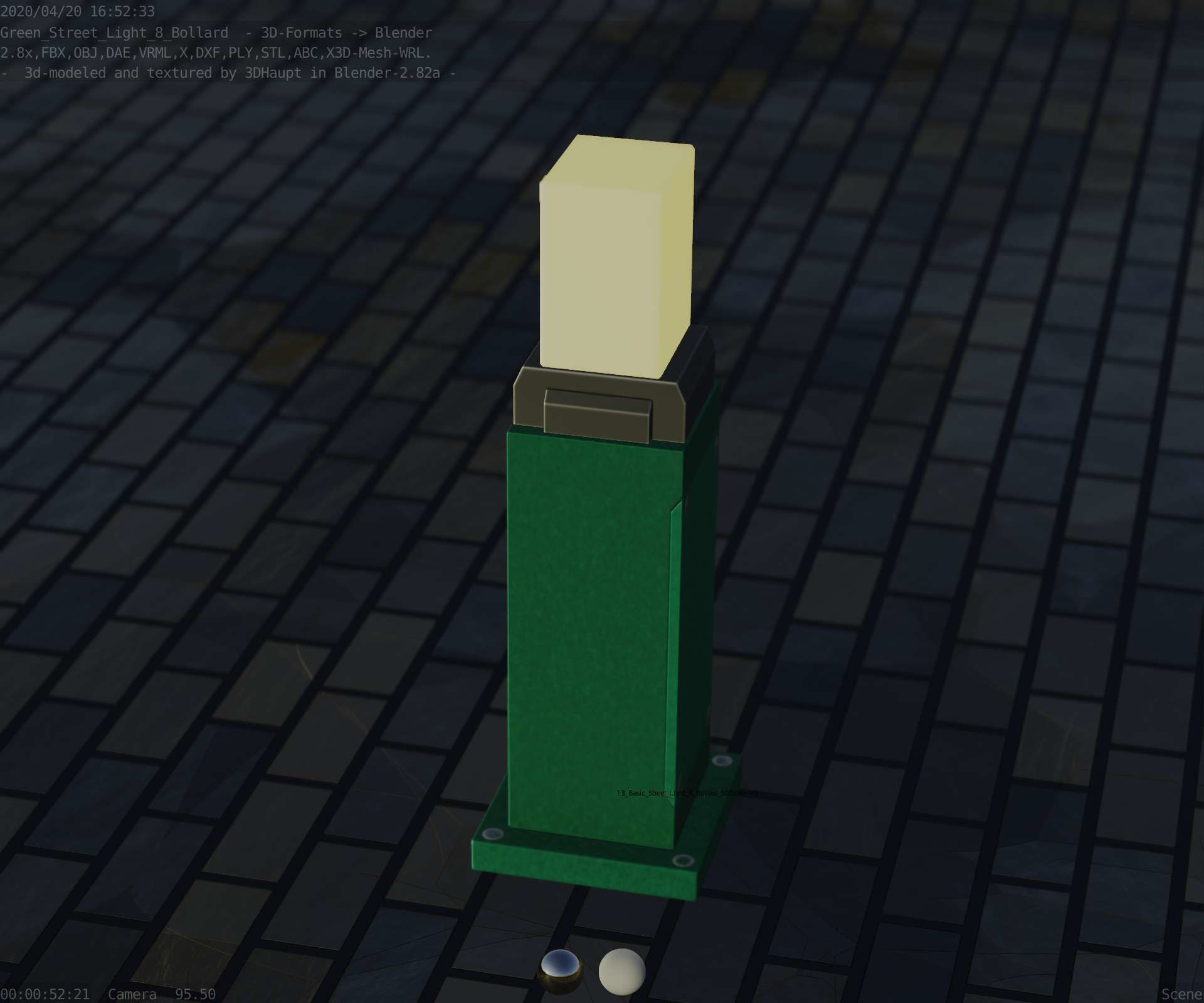 Street Light 8 Bollard 500mm Moss Green Version 3 Low-poly 3D model_69
