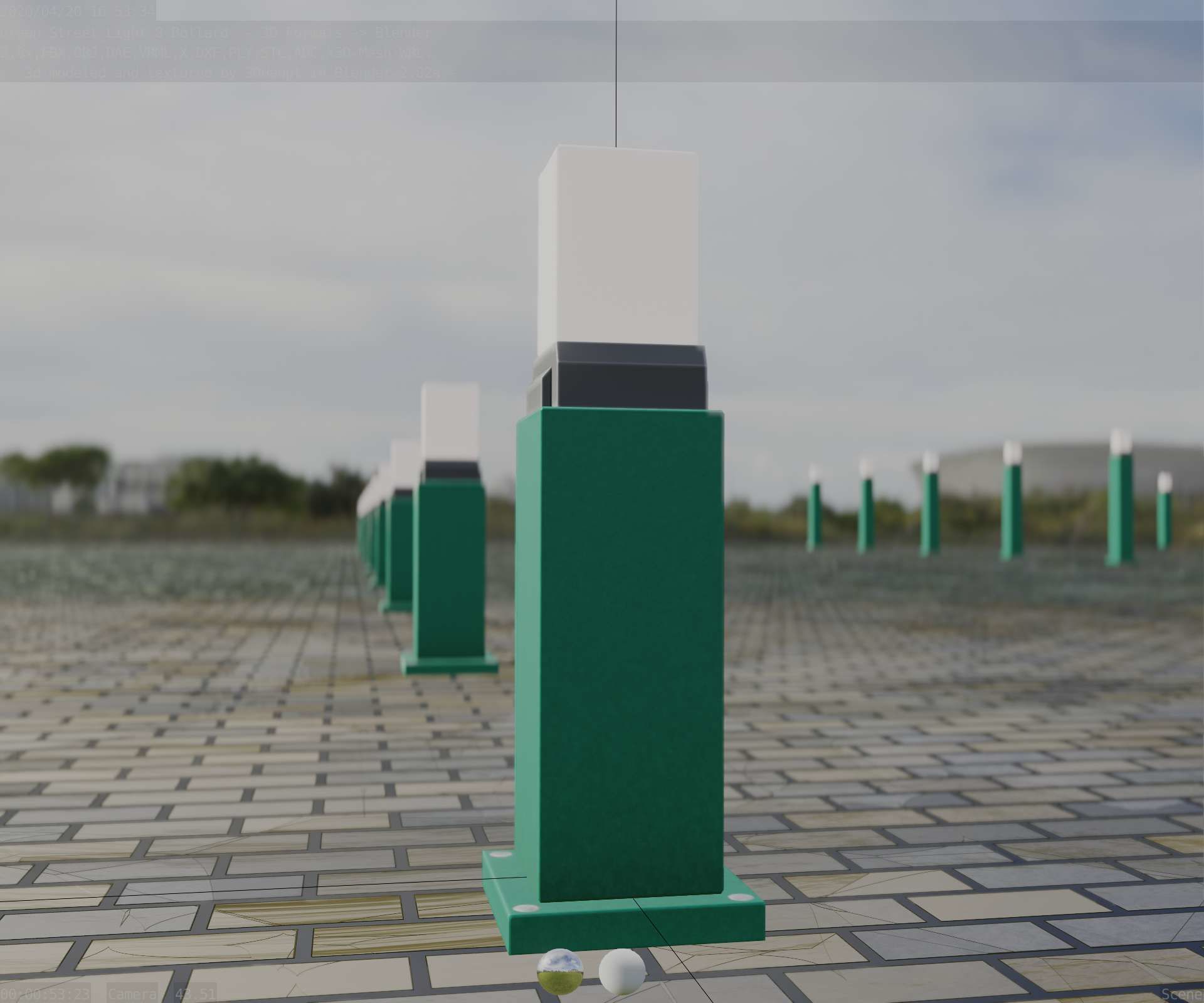 Street Light 8 Bollard 500mm Moss Green Version 3 Low-poly 3D model_95