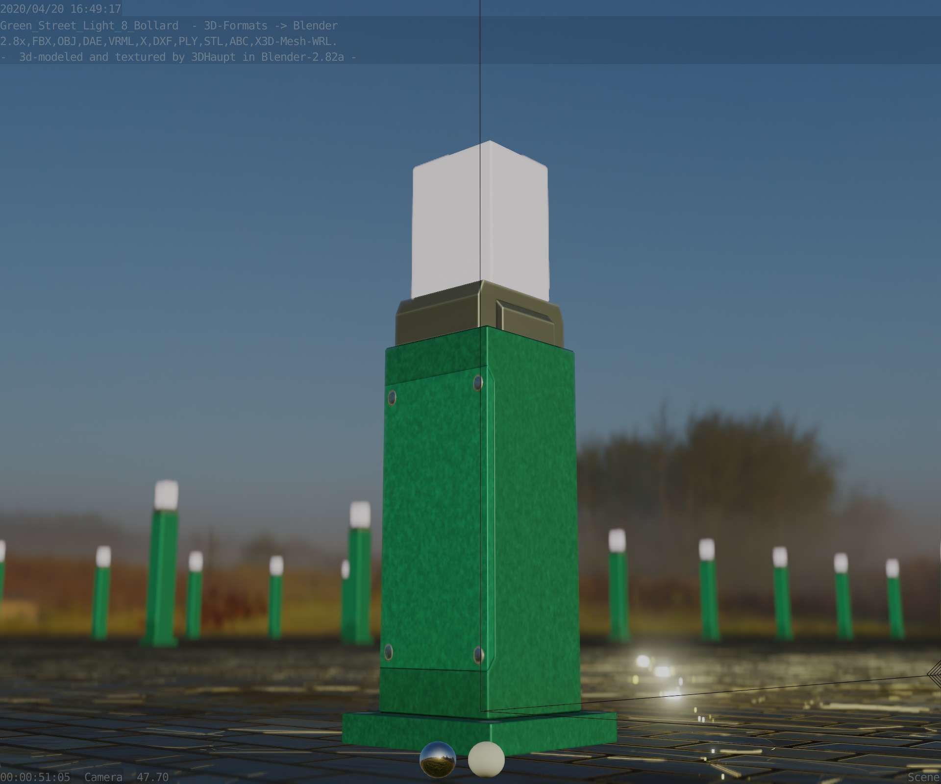 Street Light 8 Bollard 500mm Moss Green Version 3 Low-poly 3D model_29