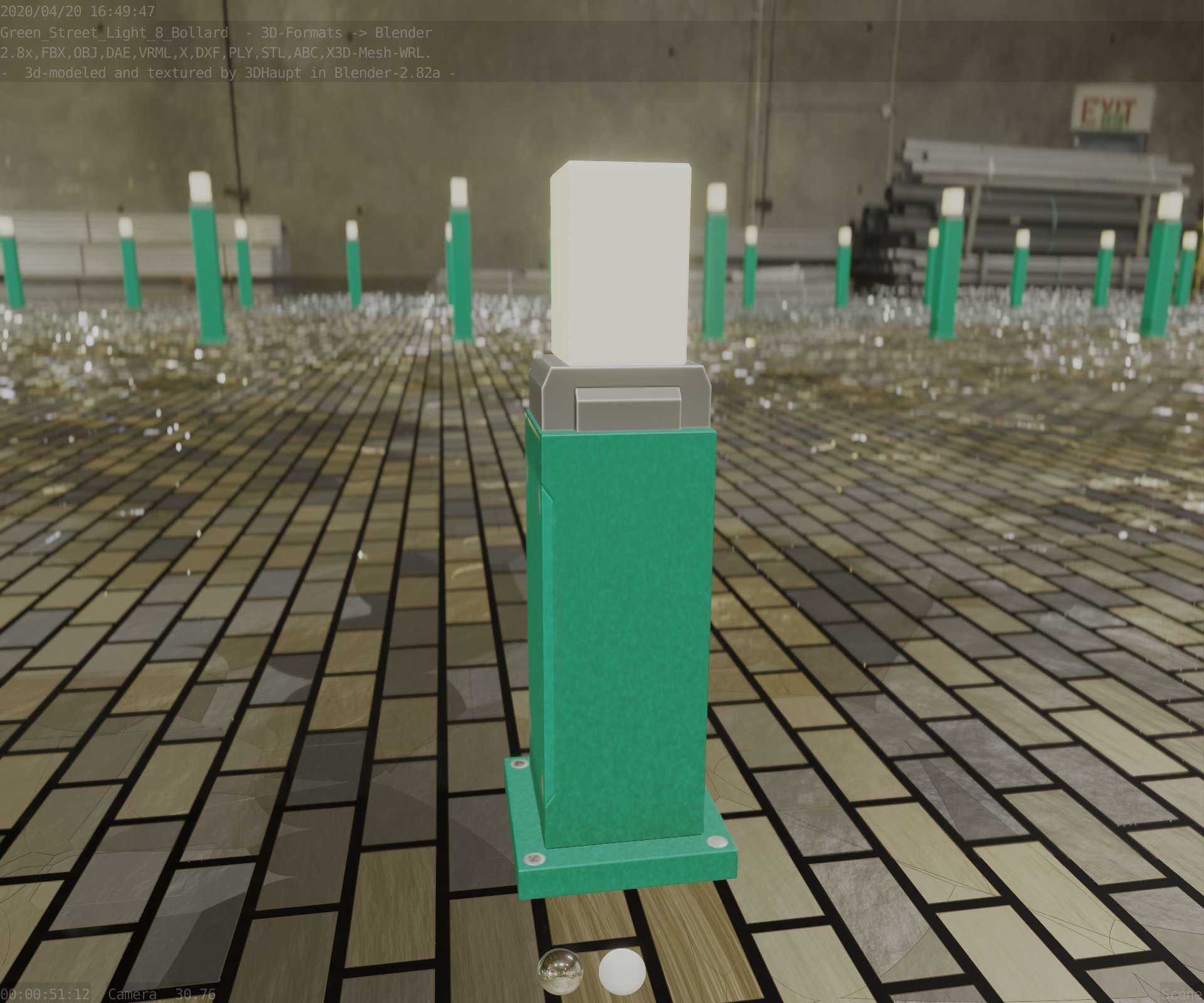 Street Light 8 Bollard 500mm Moss Green Version 3 Low-poly 3D model_36