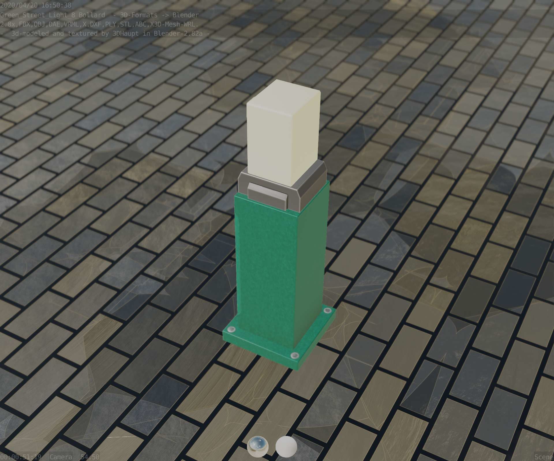 Street Light 8 Bollard 500mm Moss Green Version 3 Low-poly 3D model_43
