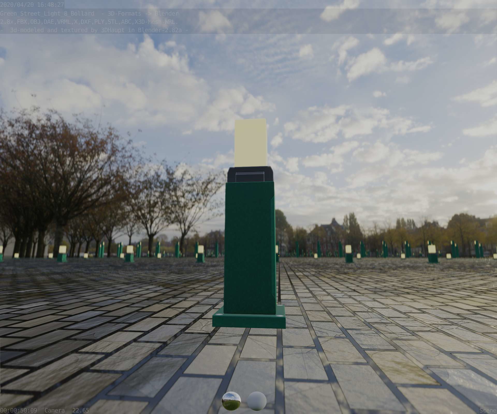 Street Light 8 Bollard 500mm Moss Green Version 3 Low-poly 3D model_13