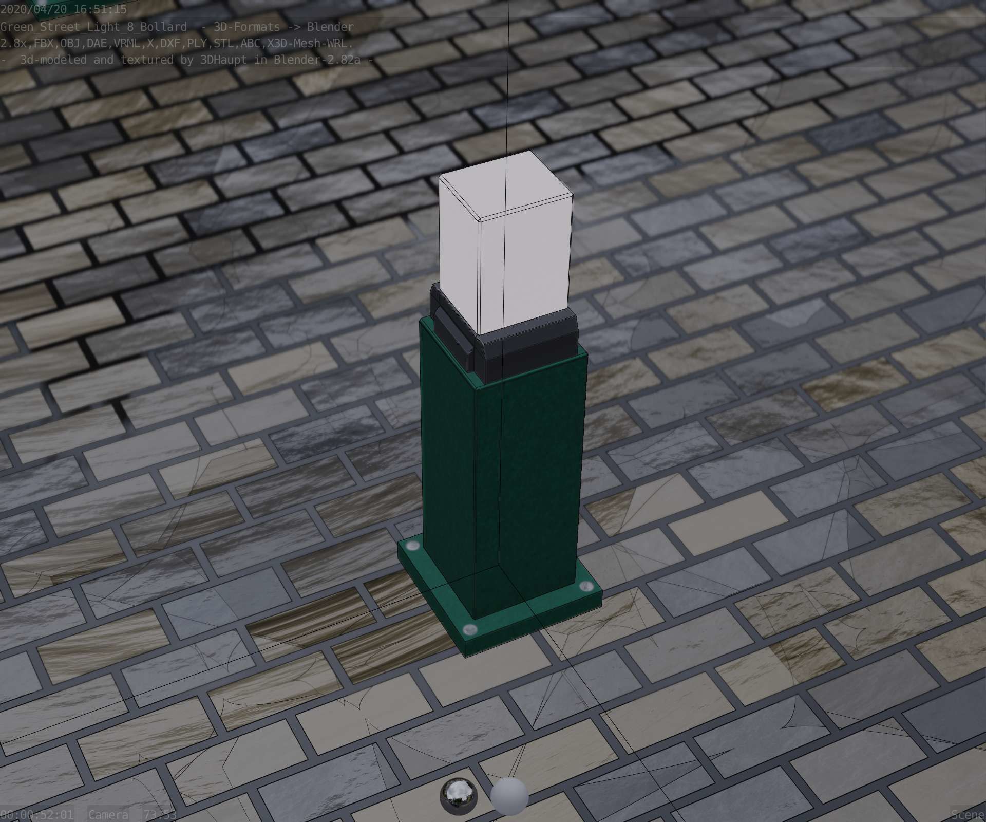 Street Light 8 Bollard 500mm Moss Green Version 3 Low-poly 3D model_49