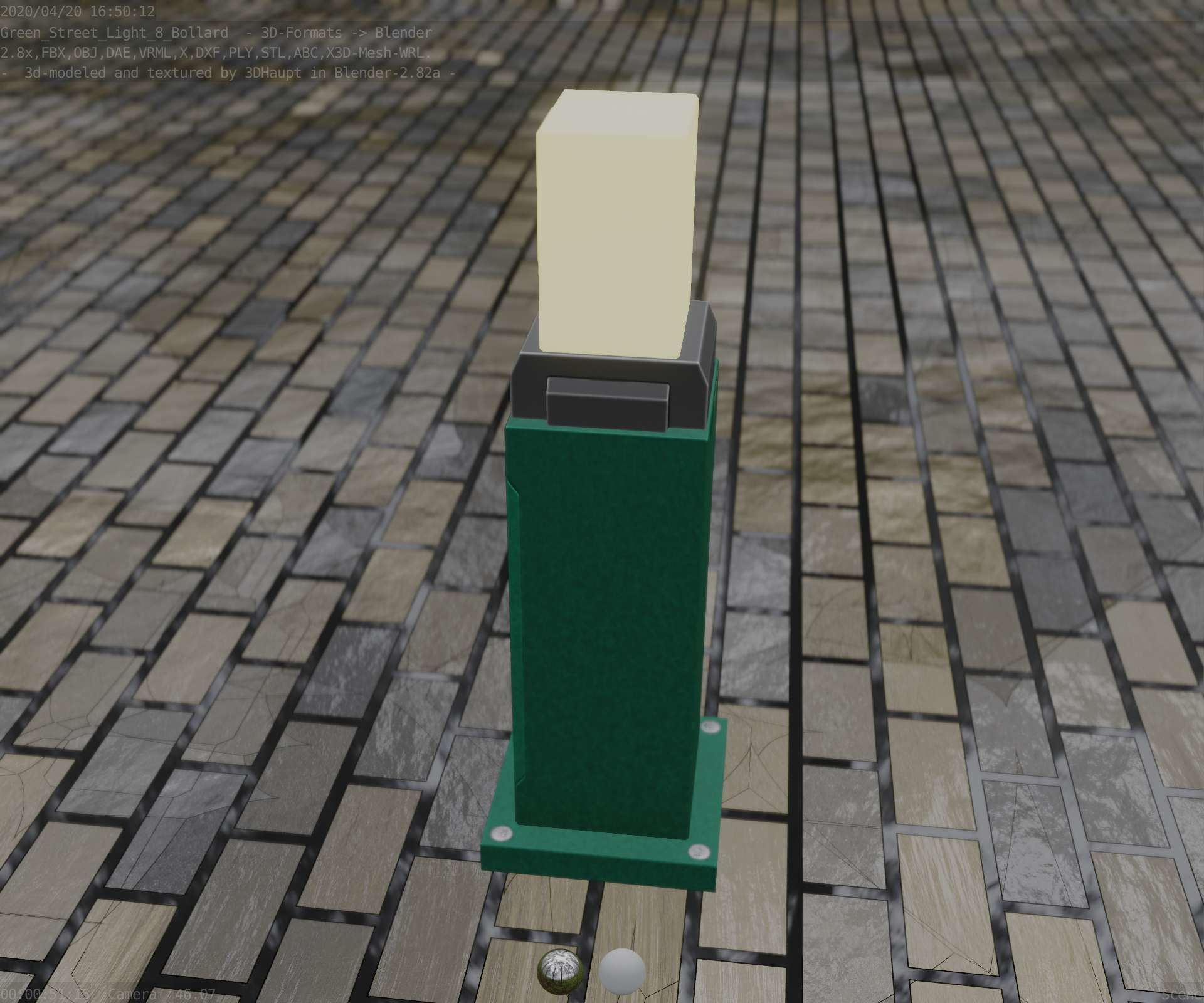 Street Light 8 Bollard 500mm Moss Green Version 3 Low-poly 3D model_39